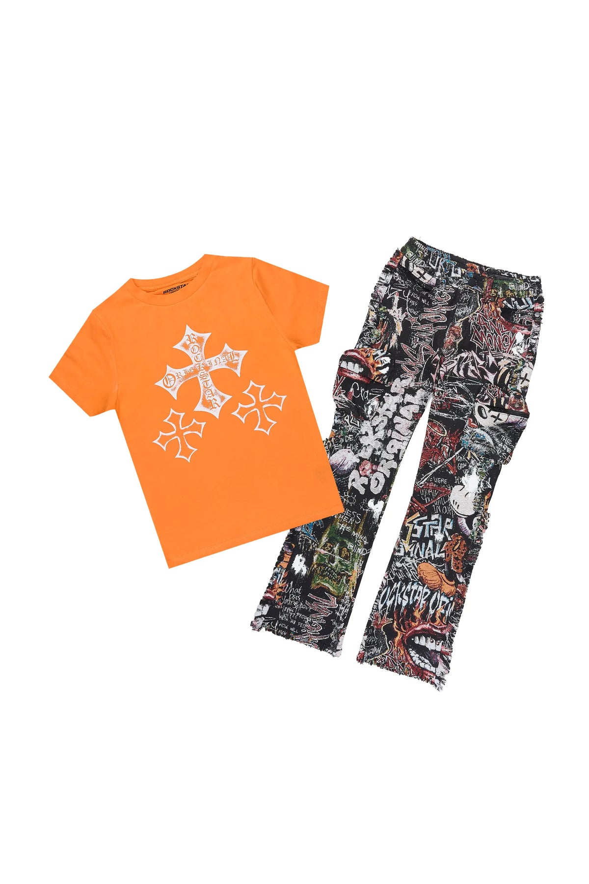 Boys Marizon Orange/Multi T-Shirt Tapestry Jean Set