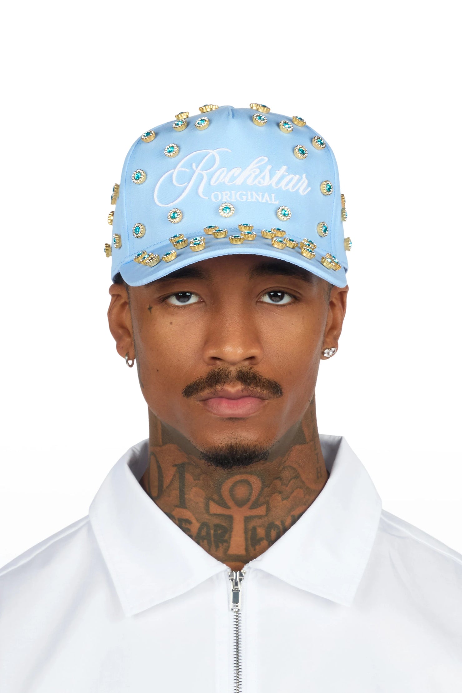 Roma Baby Blue Rhinestone Trucker Hat