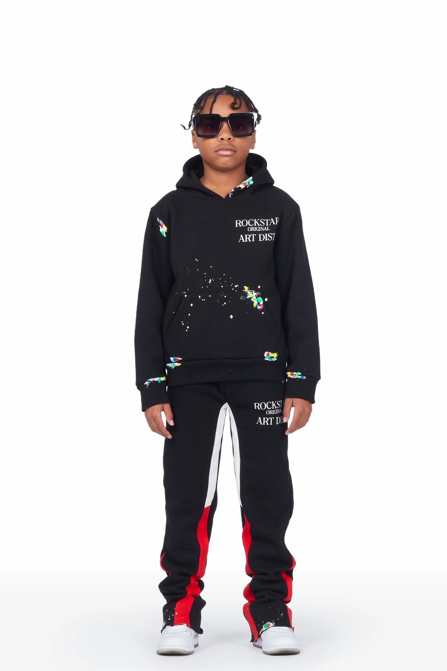 Boys Art Dist. Black/Red Hoodie Stacked Flare Track Set