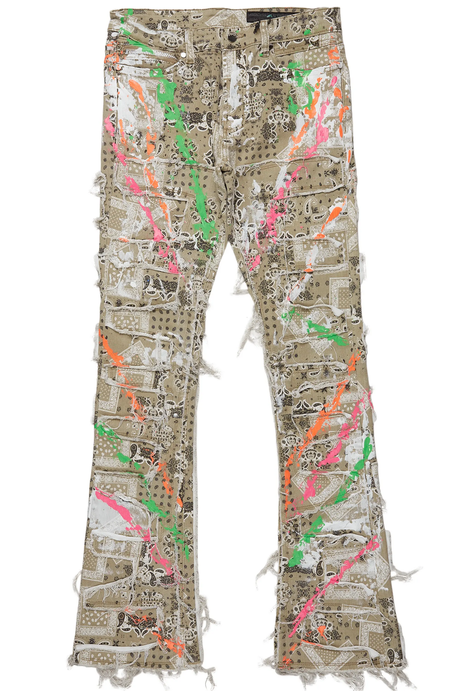 Fahim Beige Painter Stacked Flare Jean