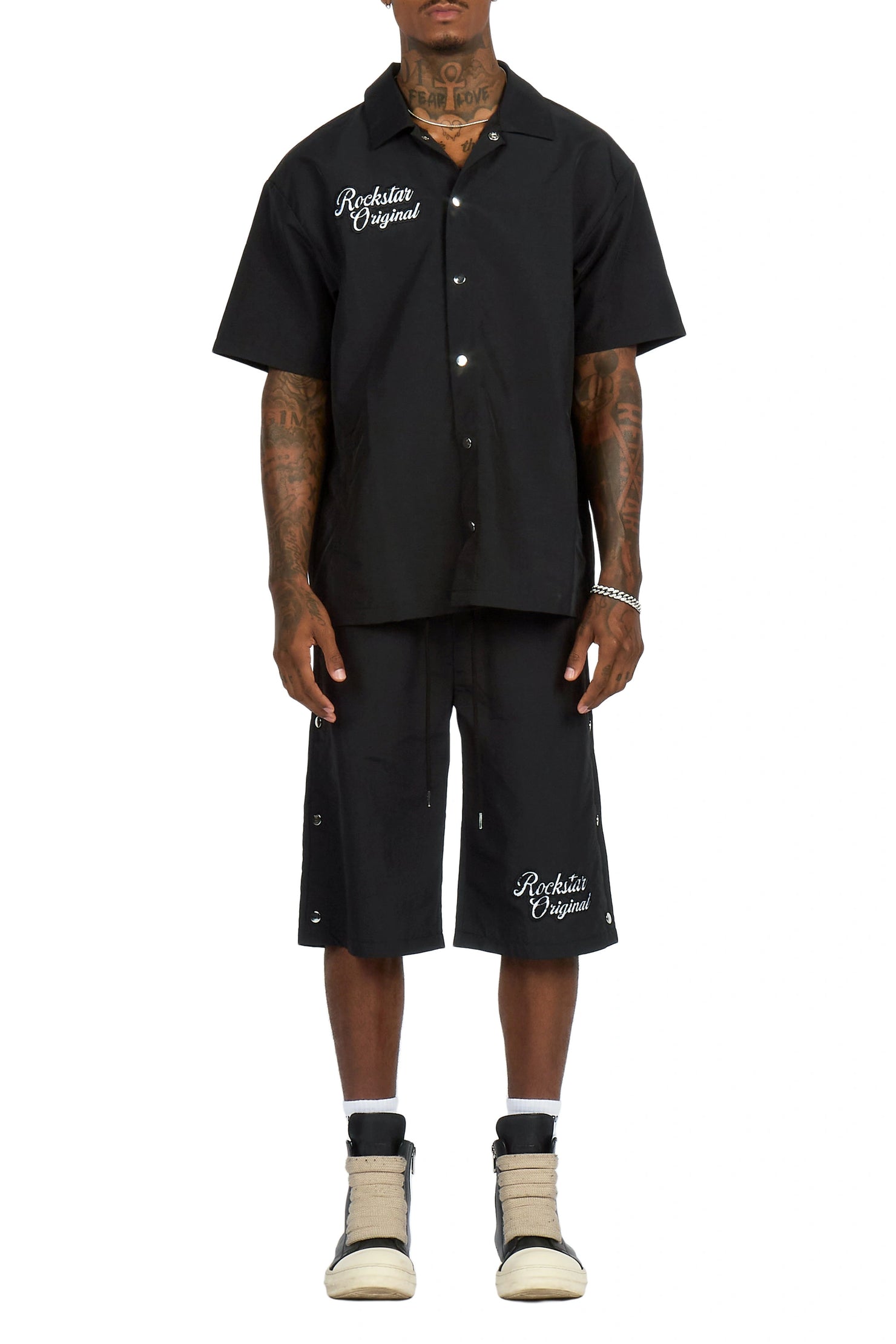 Lustro Black Button Down Shirt/Short Set