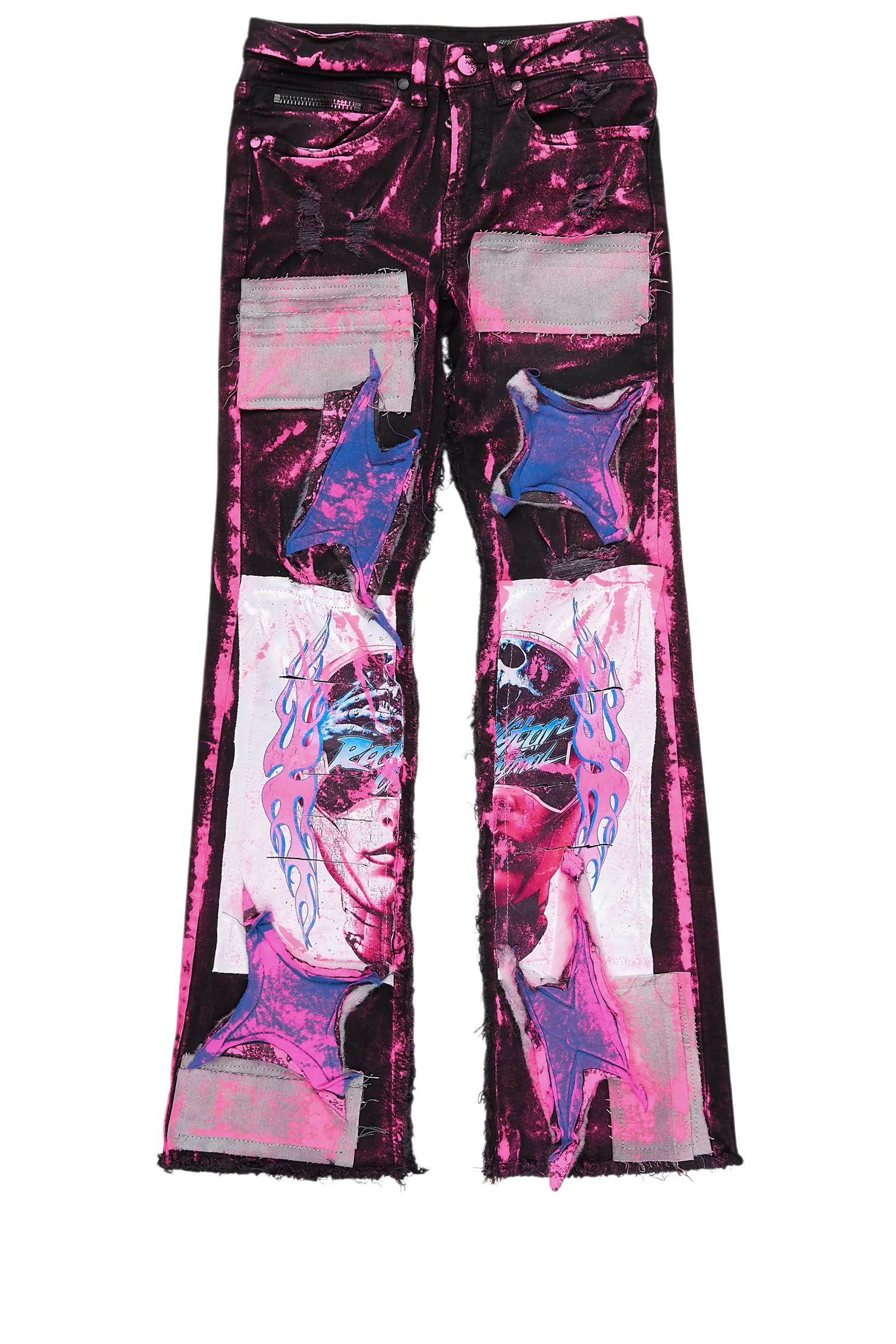 Boys Helki Black/Pink Roller Paint Stacked Flare Jean