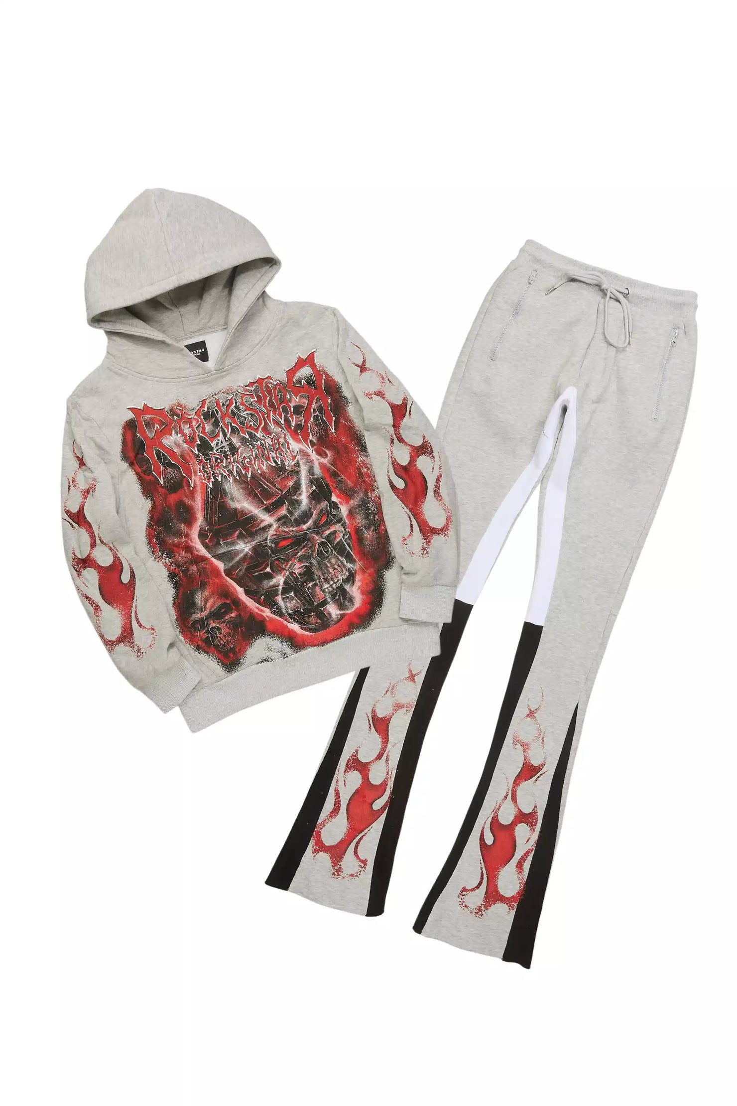 Torrez Heather Grey/Red Hoodie/Stacked Track Set