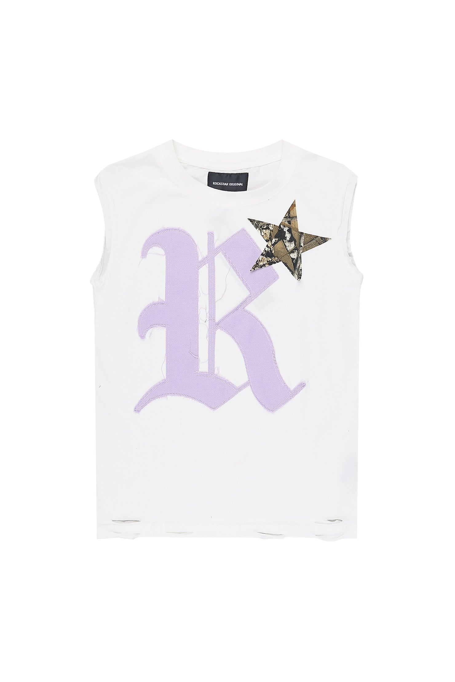 Girls Delgera White/Lavender Cut Off Graphic T-Shirt