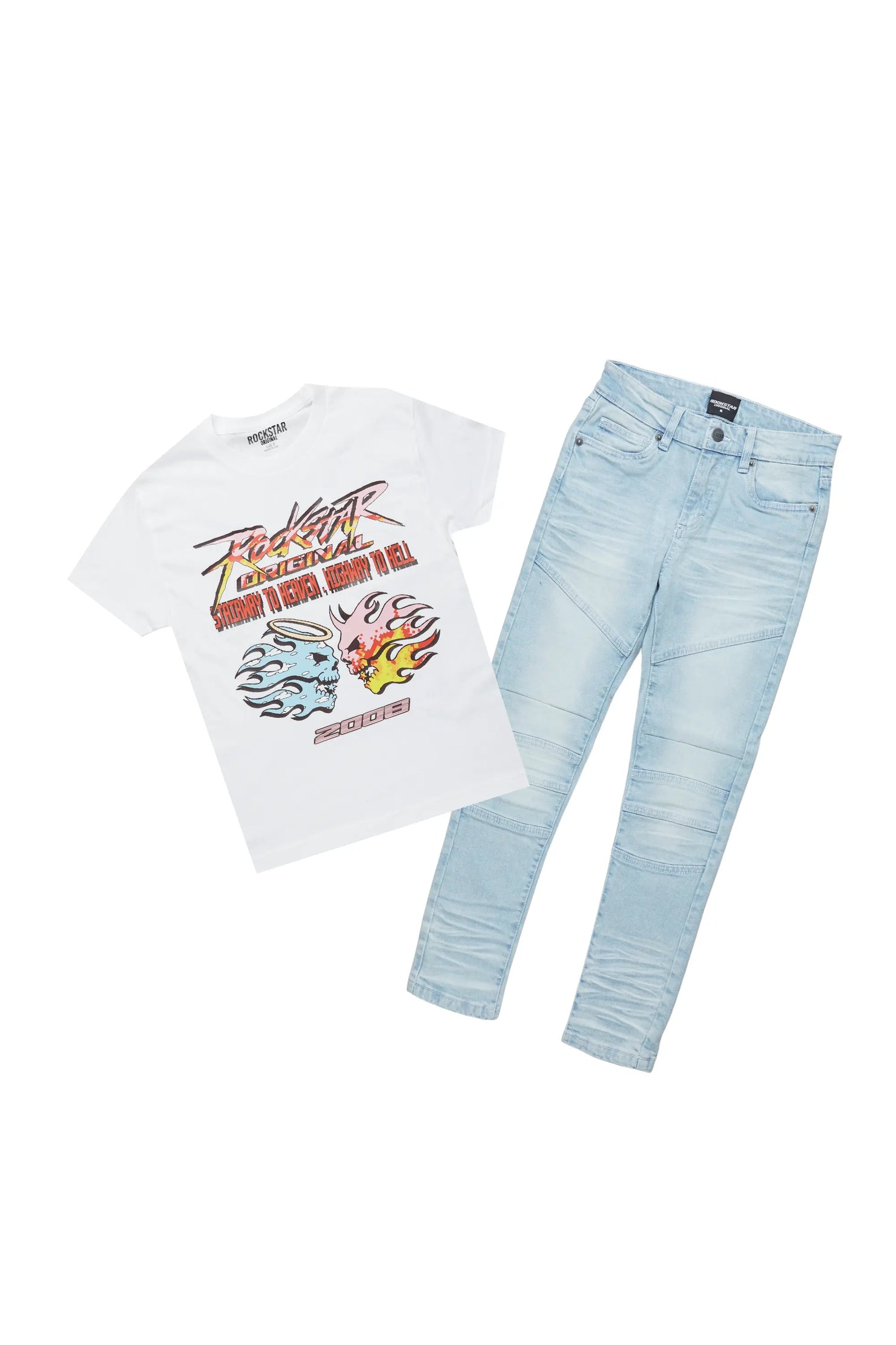 Boys Eddy White/Light Blue T-Shirt/Skinny Jean Set