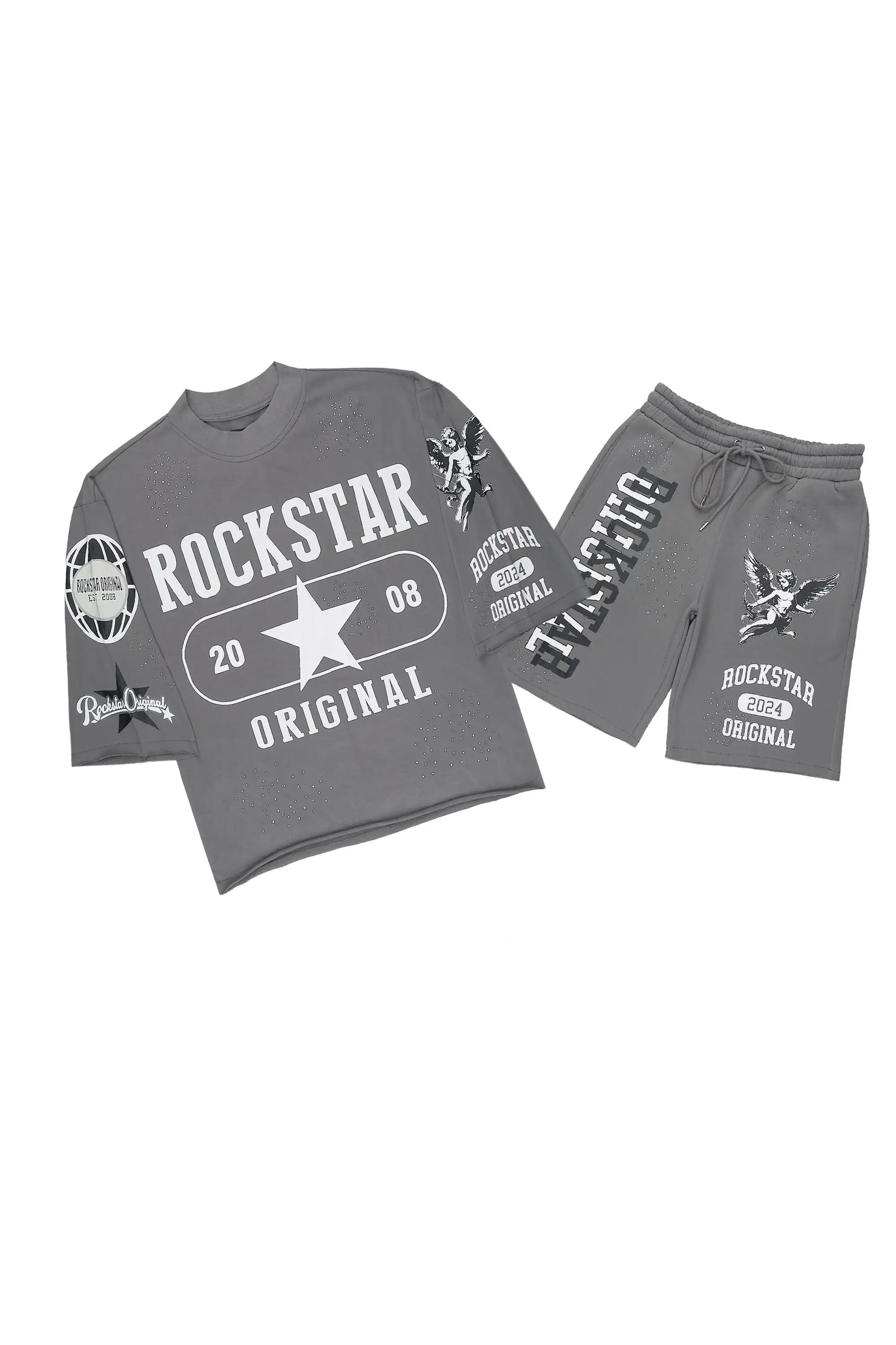 Gutta Grey Rhinestone T-Shirt/Short Set