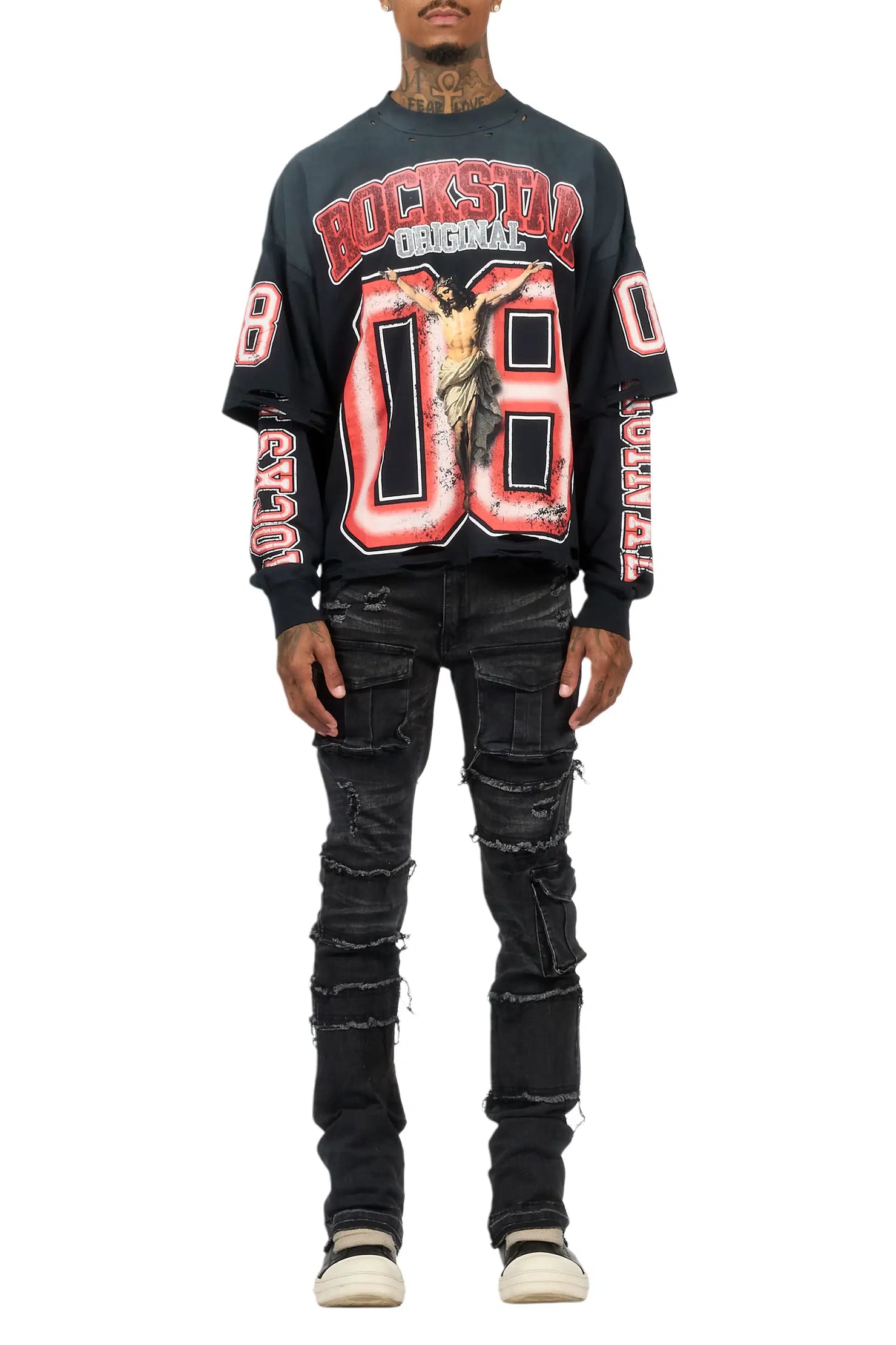 Folant Dark Grey Stacked Cargo Flare Jean