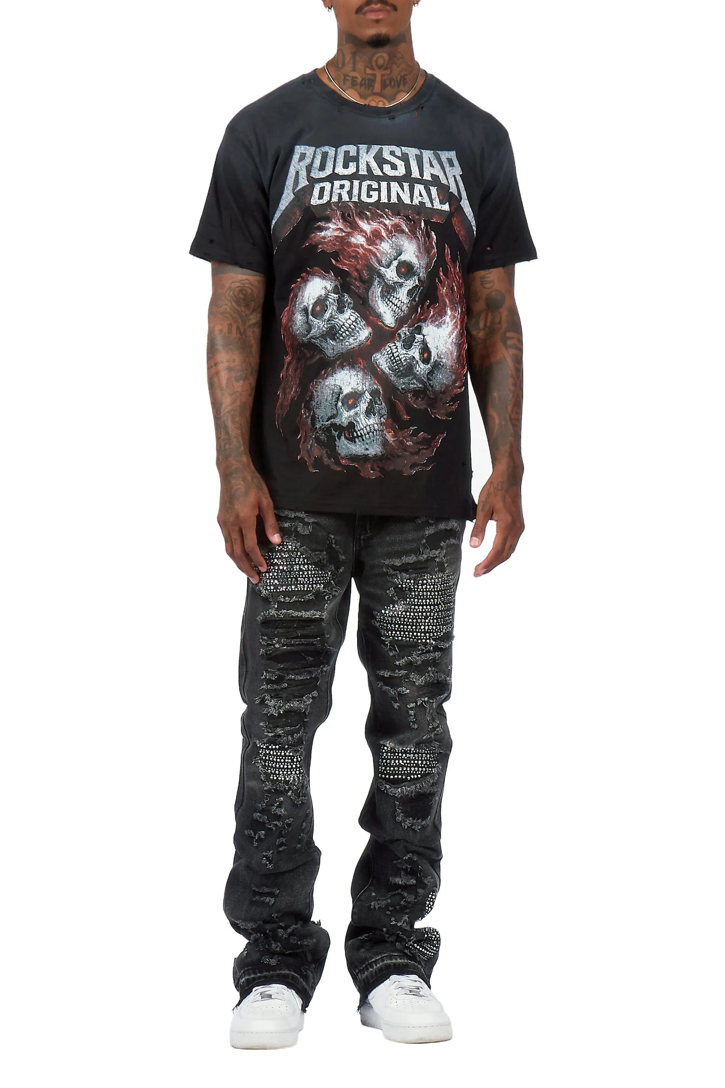 Mathey Dark Grey Rhinestone Stacked Fit Jean