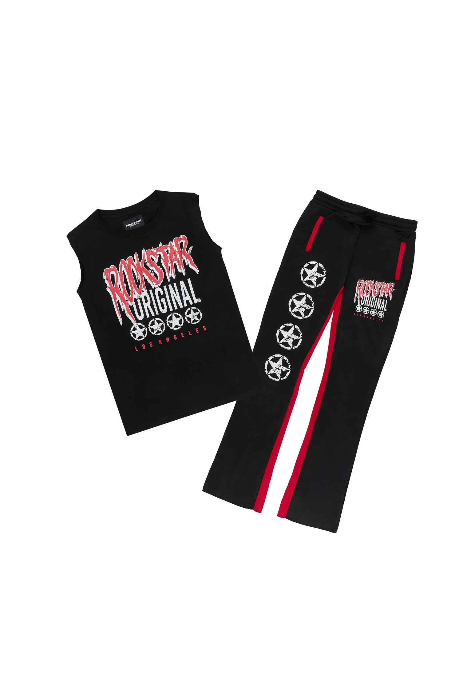 Boys Wizzurd Black Cut Off T-Shirt Stacked Pant Set