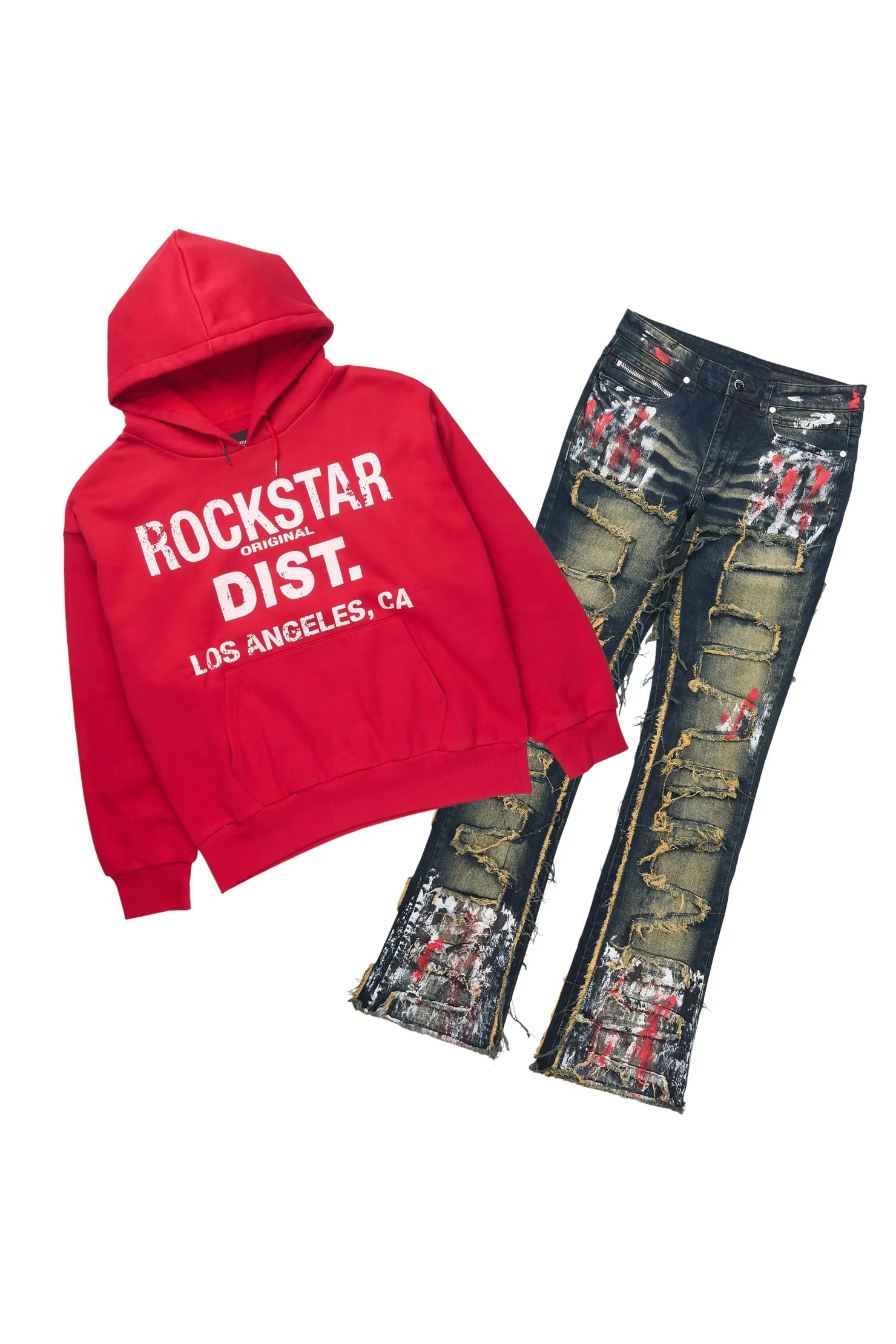 Saxon Red/Tint Hoodie/Stacked Flare Jean Set