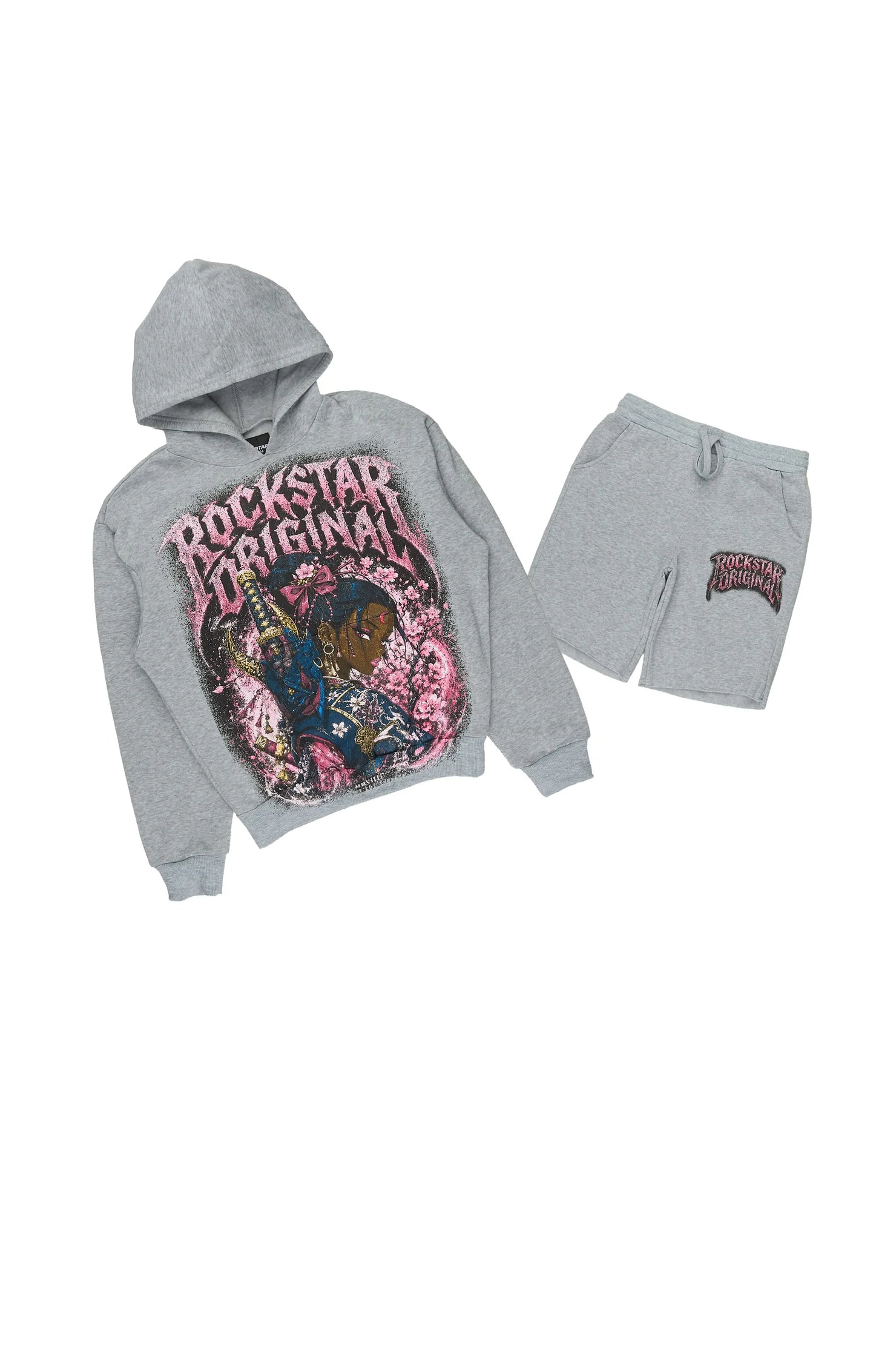 Girls Kavera Heather Grey Graphic Hoodie Short Set