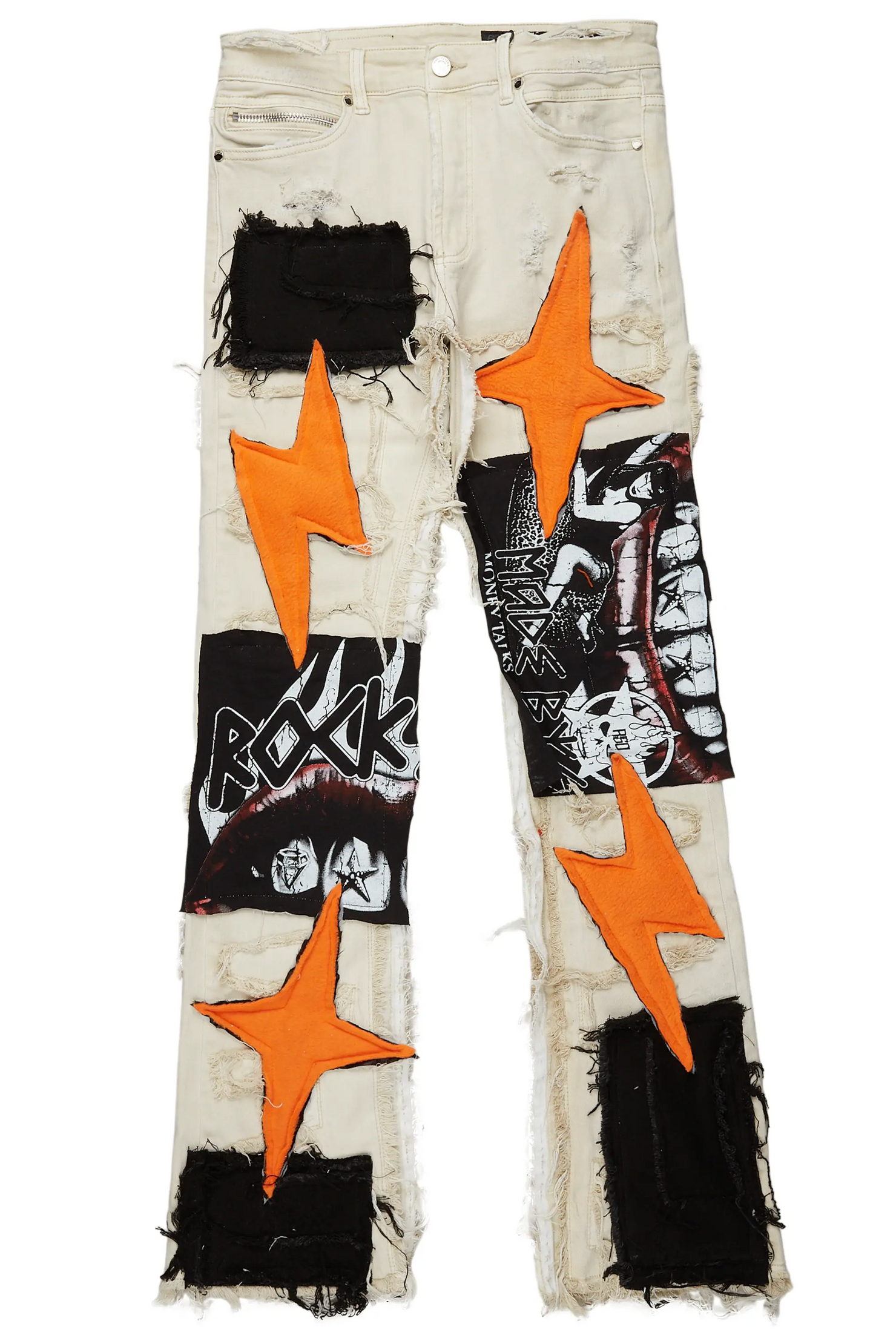 Calais Beige/Orange Patchwork Stacked Flare Jean