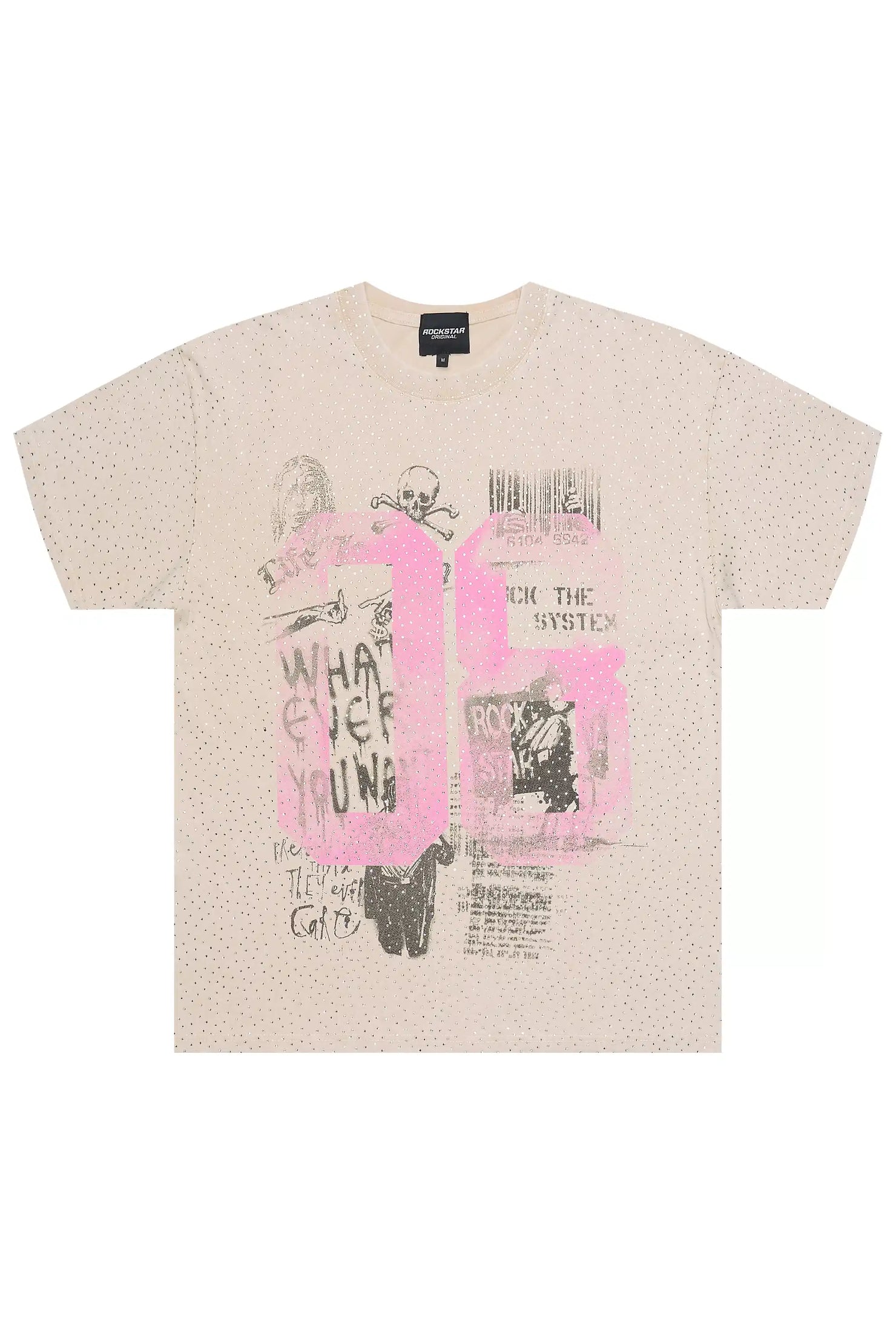 Kammile Beige Rhinestone T-Shirt