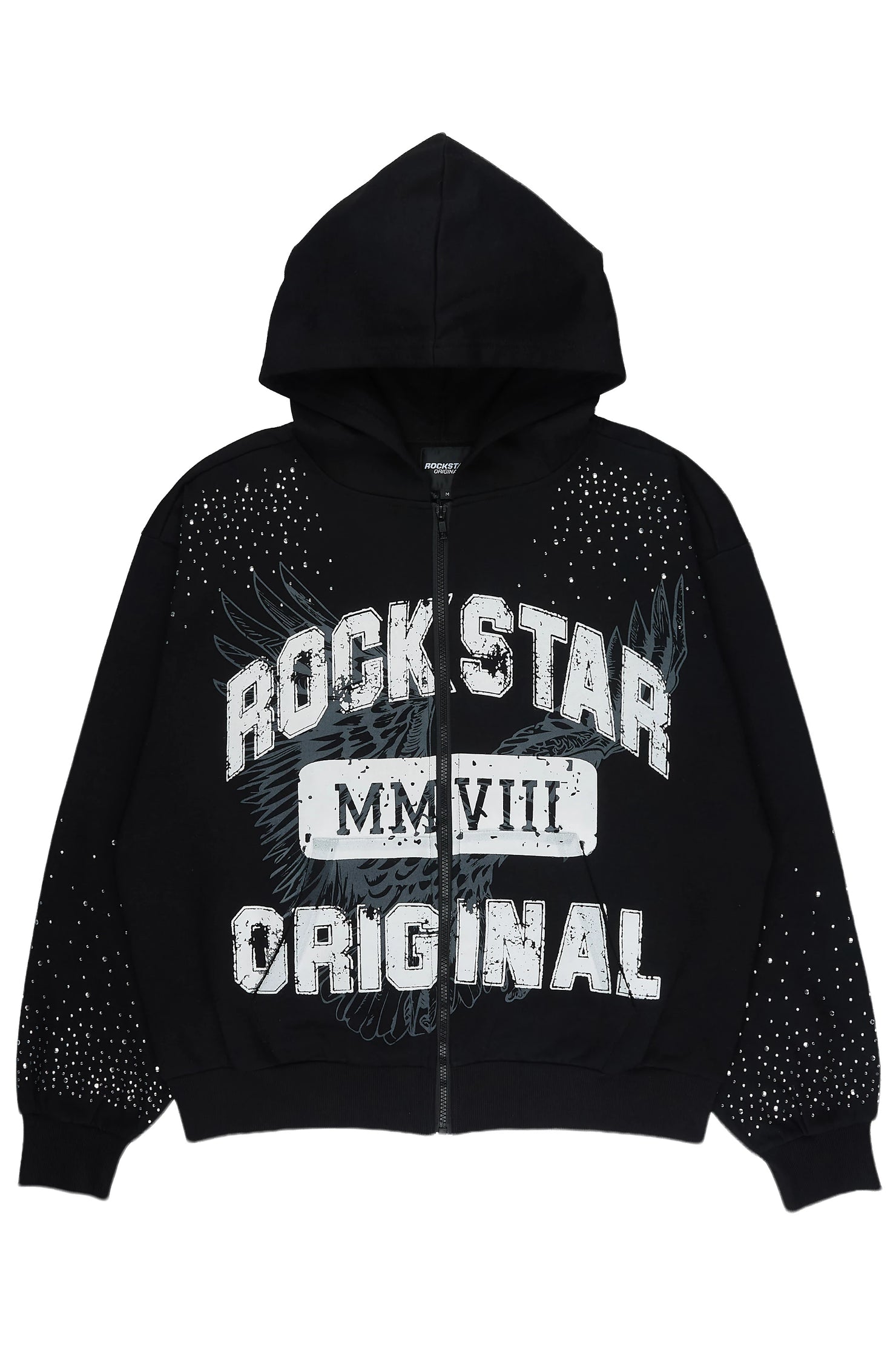 Borya Black Rhinestone Zip Up Hoodie