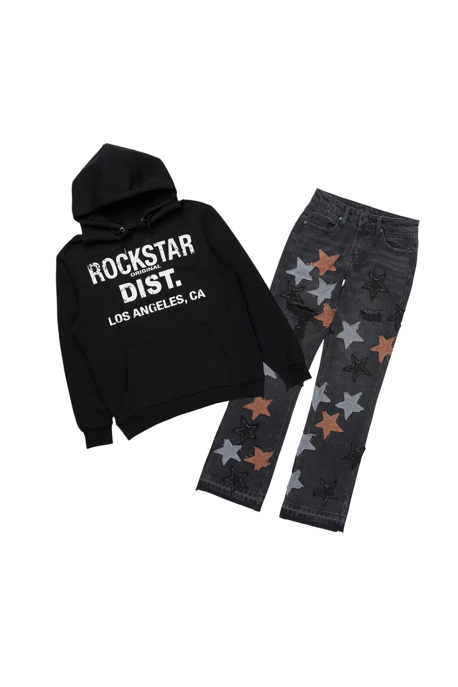 Boys Lake Black Hoodie & Starlane Black Stacked Flare Jean Set