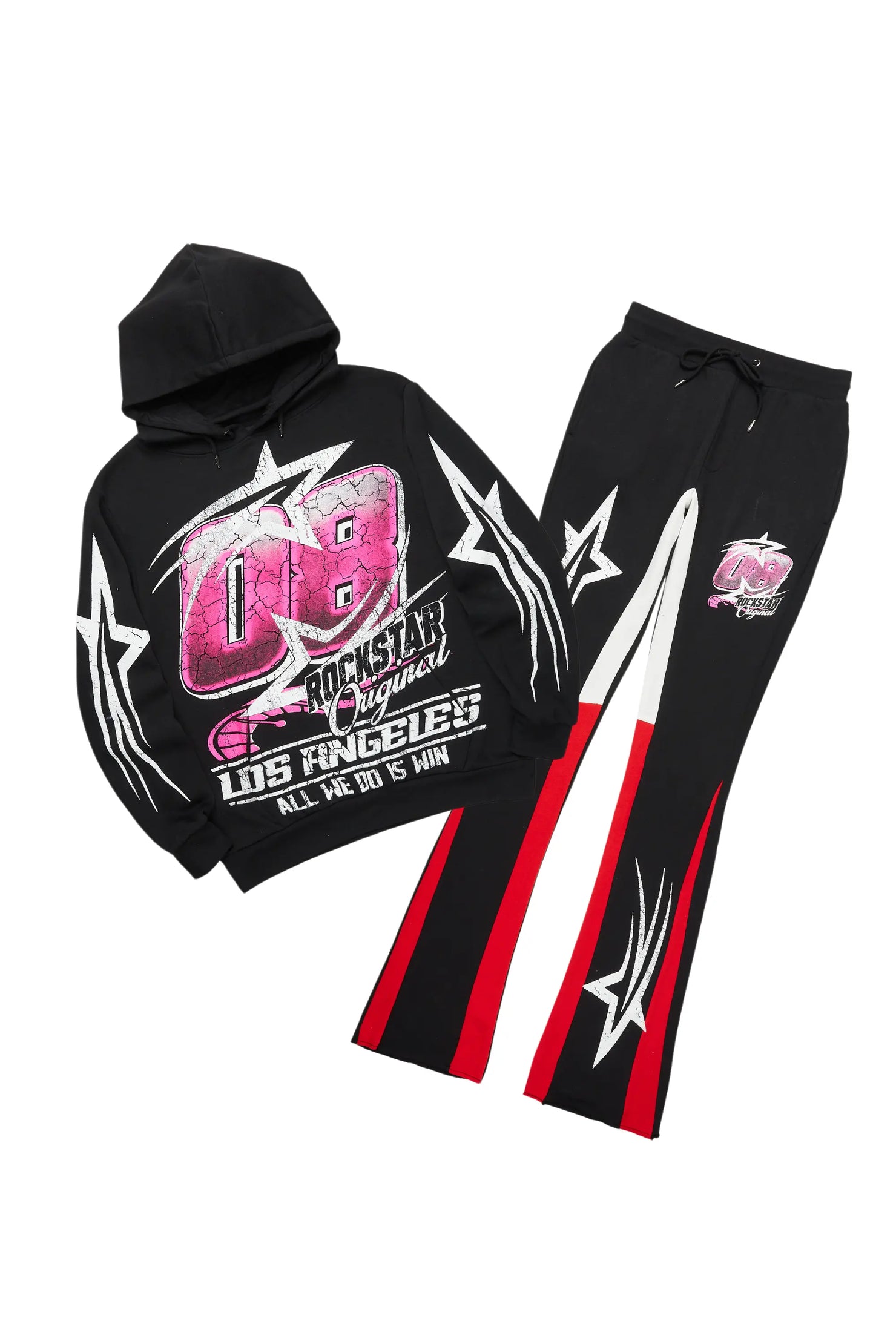 Kastell Black Hoodie/Stacked Flare Track Pant Set