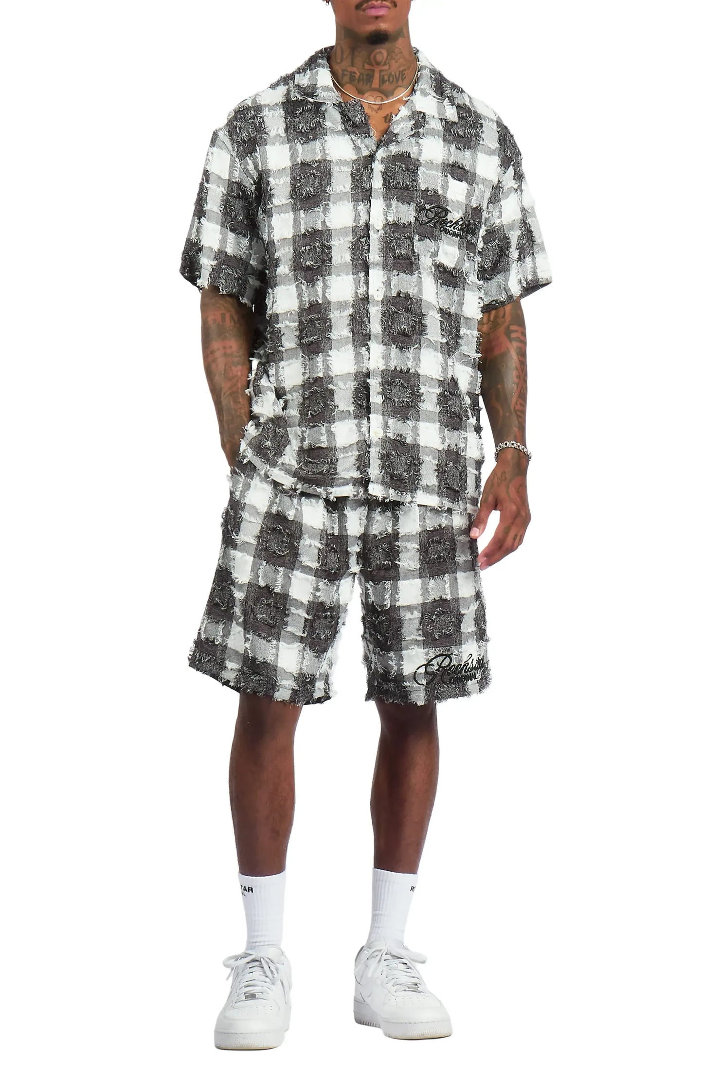 Amarion Black/White Button Down Shirt/Short Set