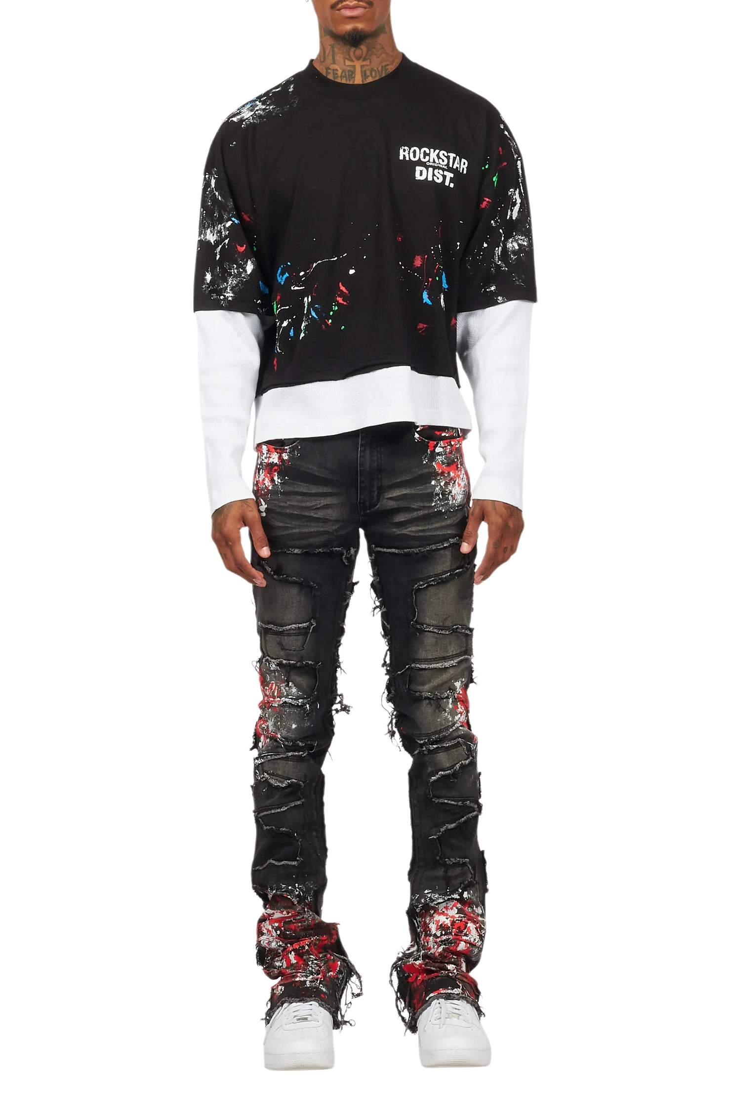 Odell Black Thermal Double Layer Boxy Crop T-Shirt