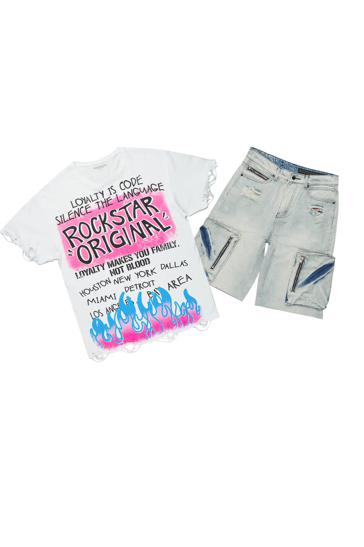 Beno White/Blue T-Shirt/Denim Short Set