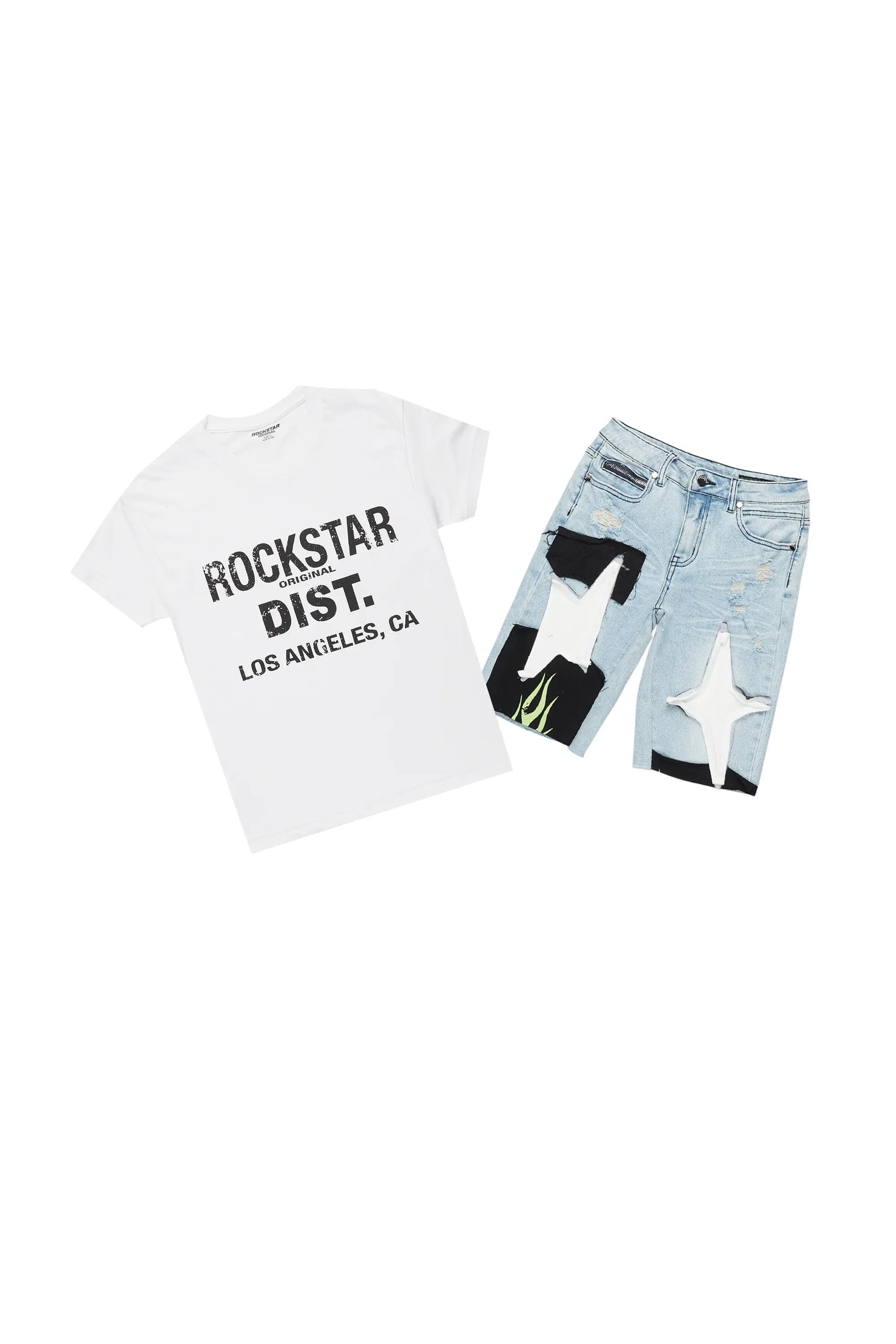 Boys Eddie White/Blue T-Shirt/Denim Short Set