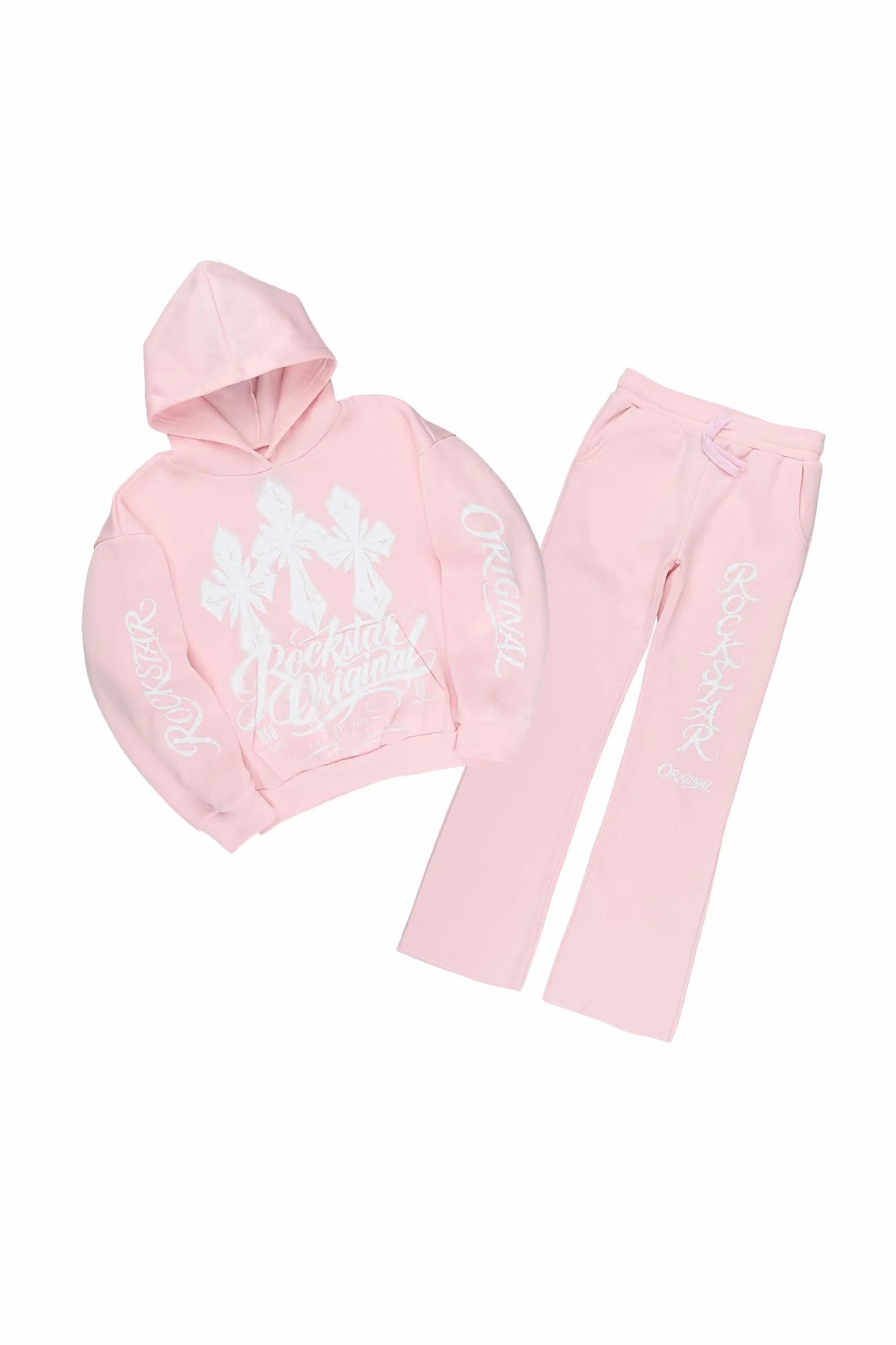 Girls Caltropy Light Pink Stacked Hoodie Track Set