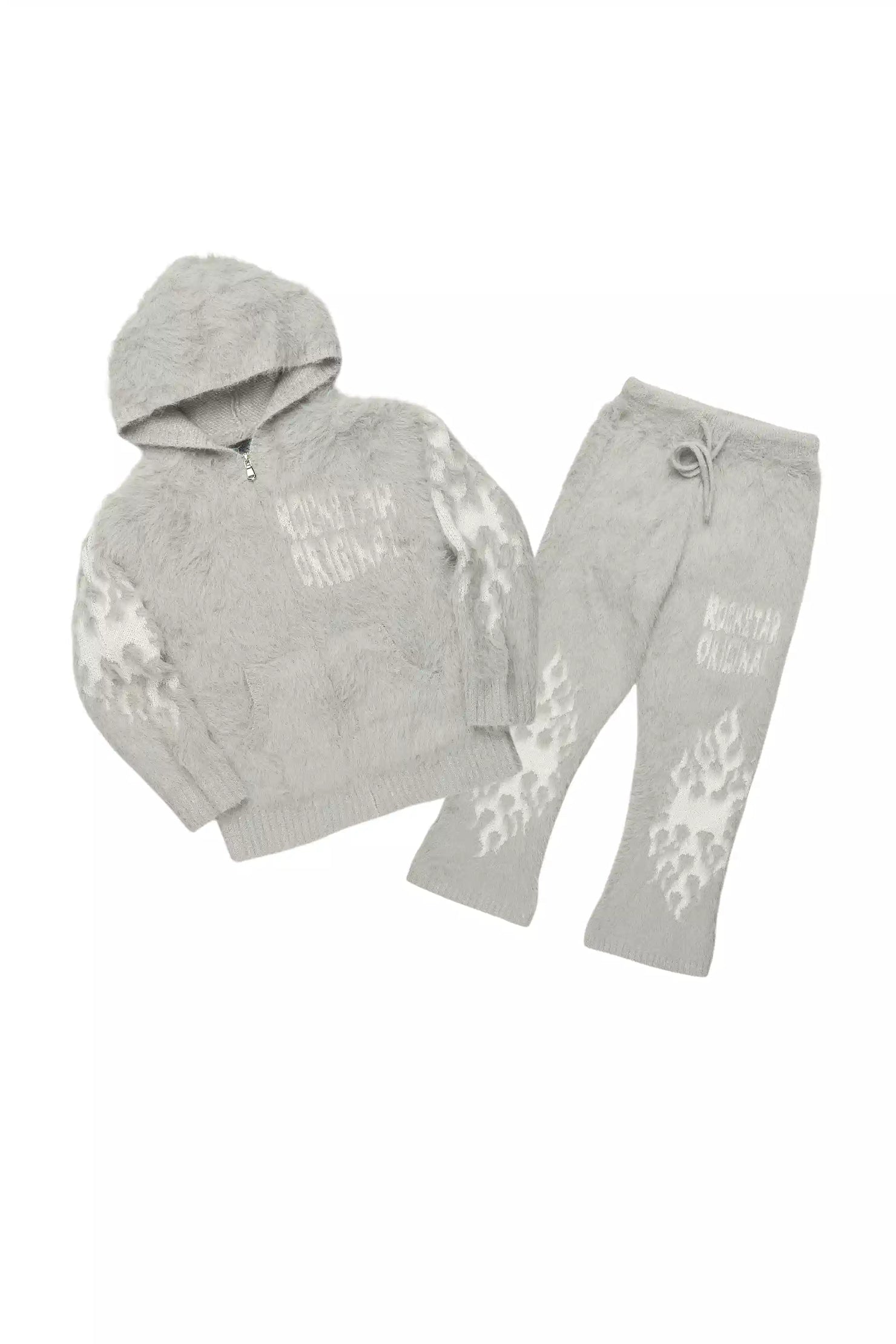 Boys Toshio Grey Stacked Flare Knitted Mohair Track Set