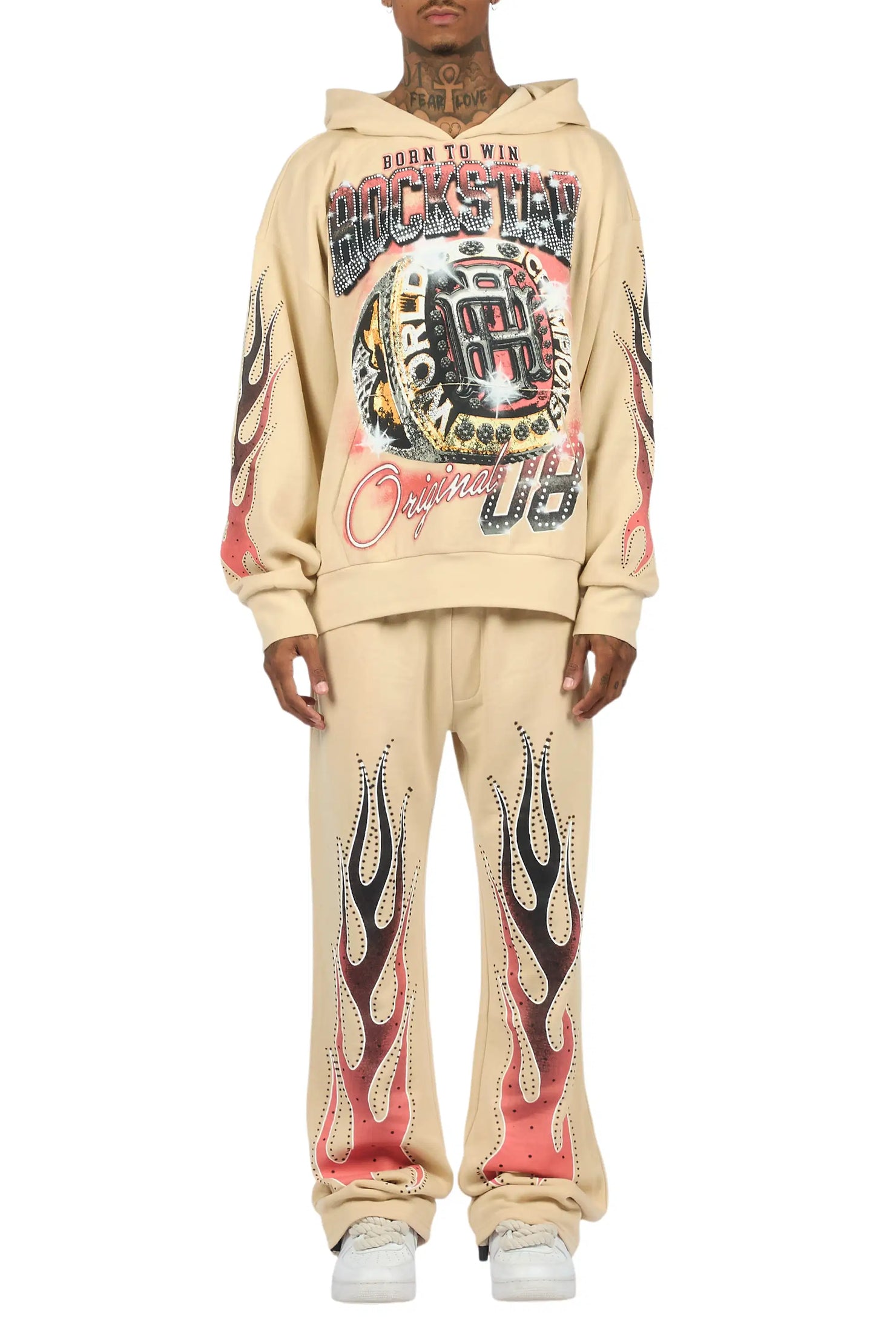 Glans Beige Hoodie/Baggy Pant Track Set