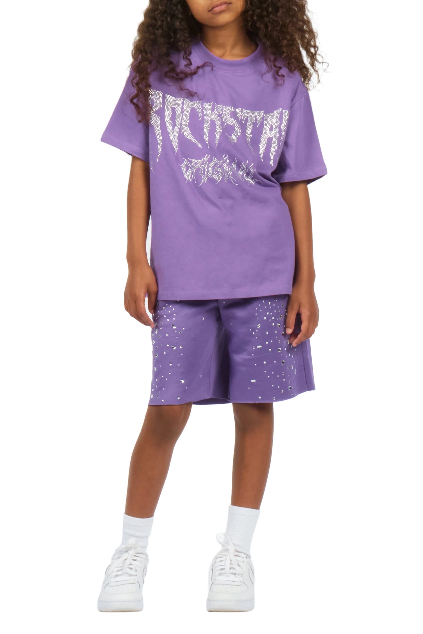 Girls Porsha Purple Rhinestone Short Set