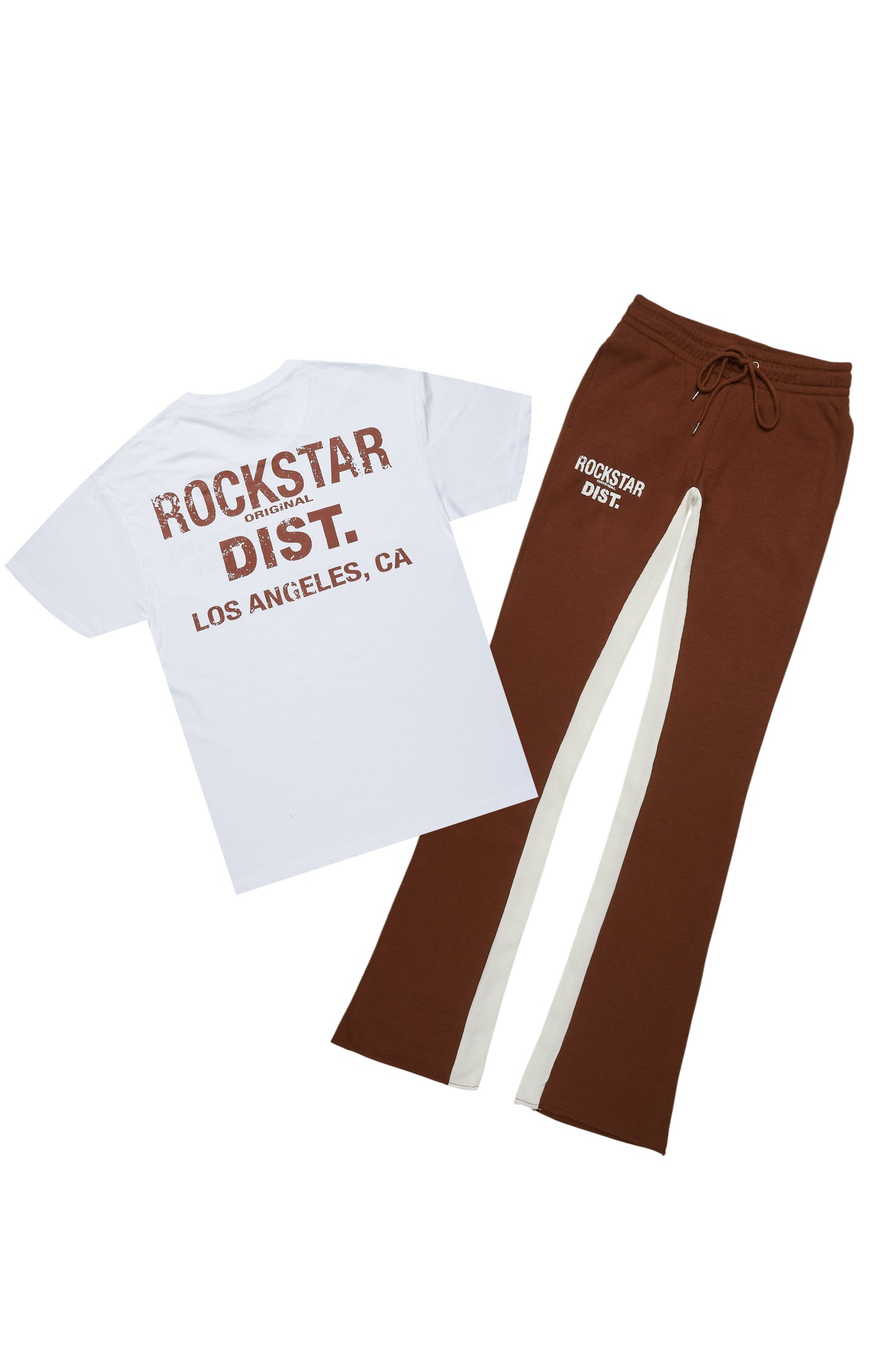 Lake White/Brown T-Shirt/Stacked Baggy Track Pant Set