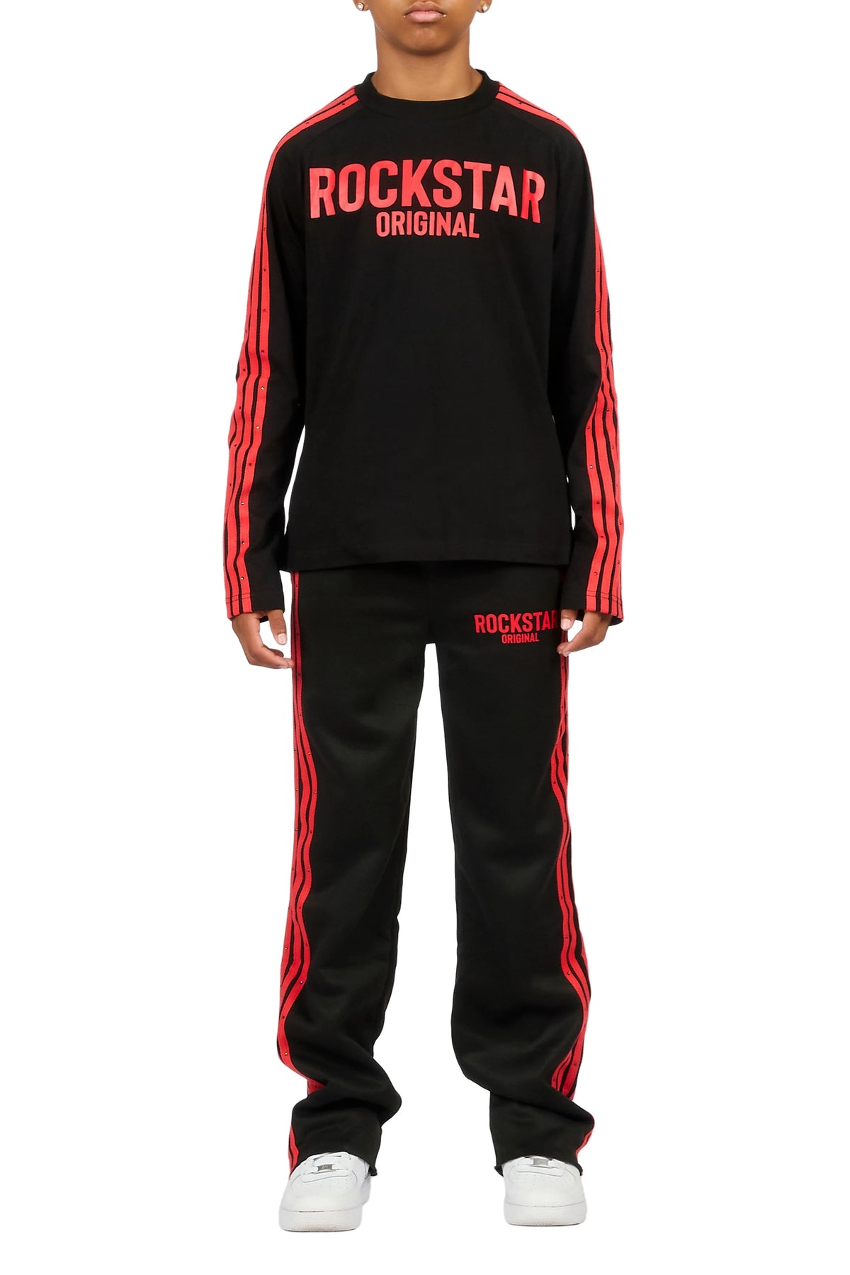 Boys Gulis Black Rhinestone Long Sleeve Shirt Relaxed Track Set
