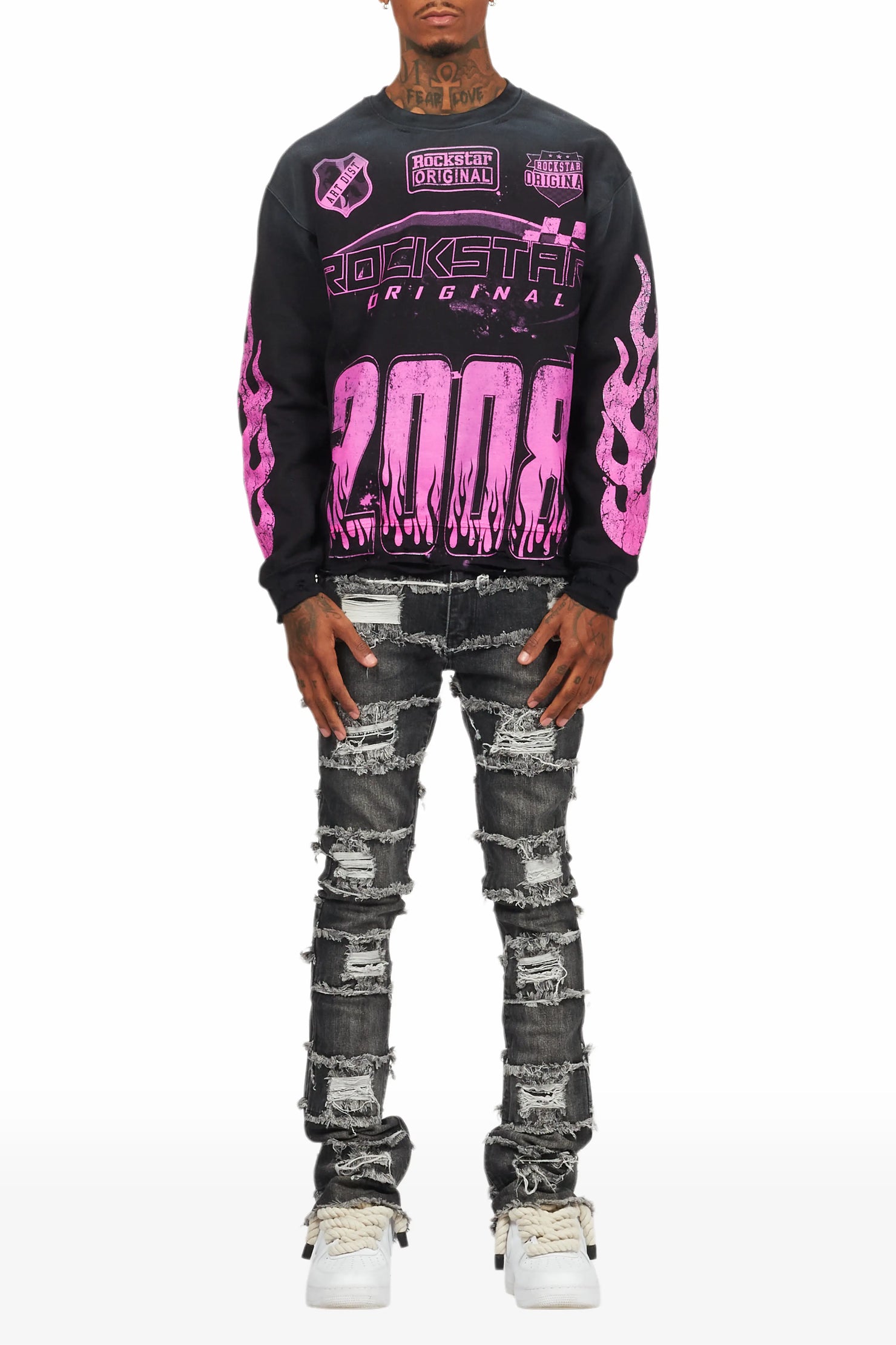 Sten Black Stacked Flare Jean