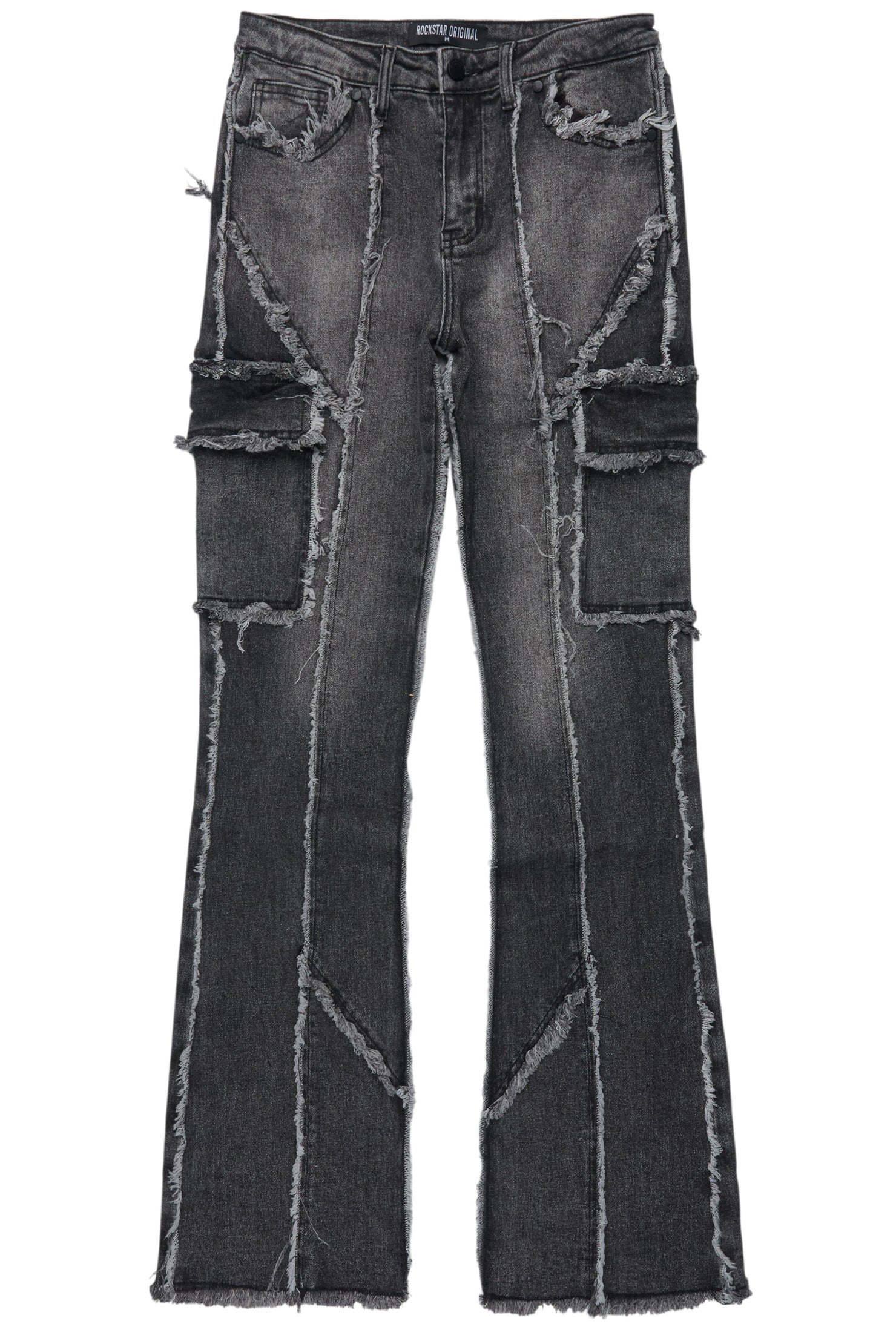 Keshia Dark Grey Wash Stacked Flare Jean