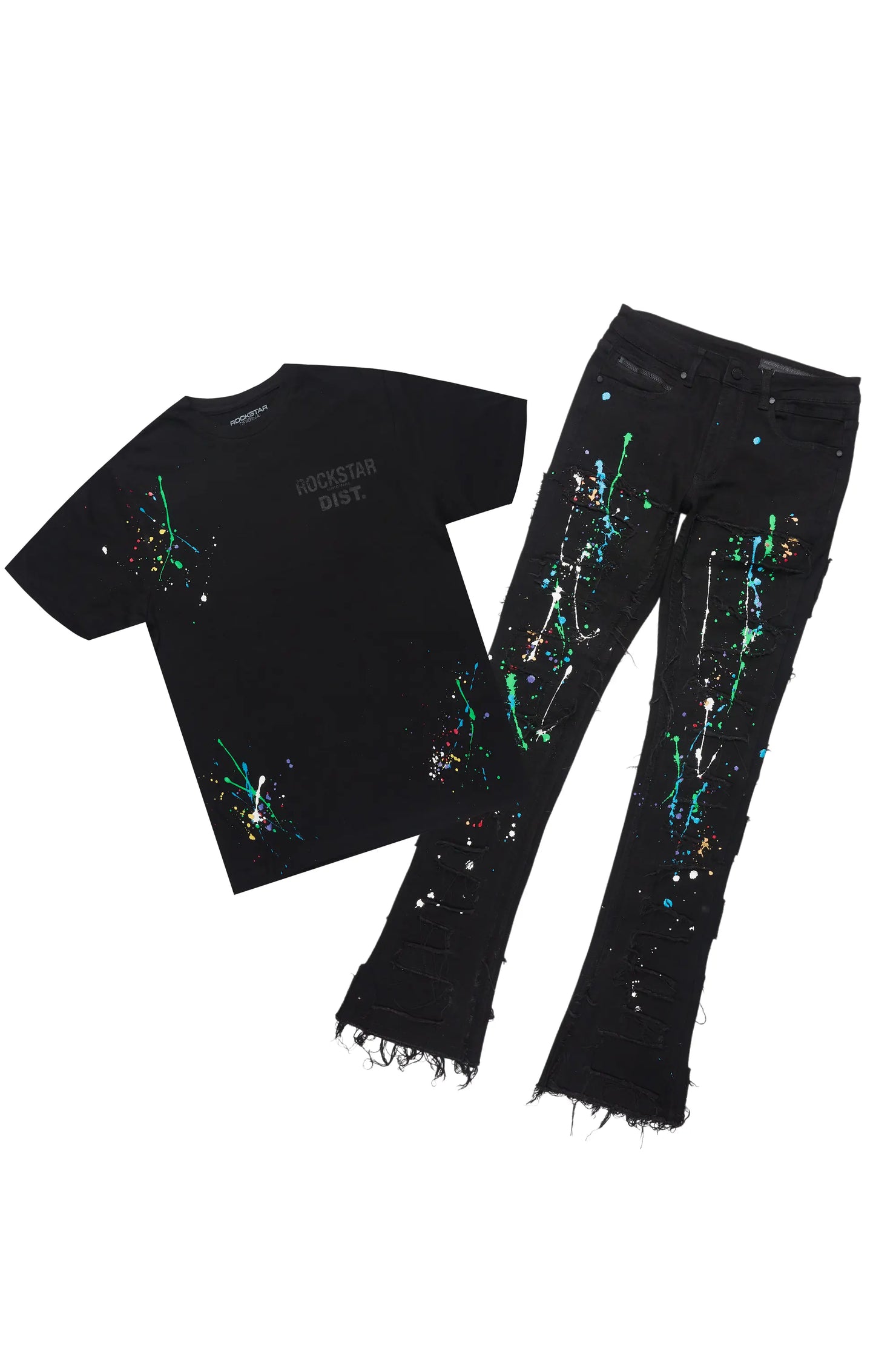 Oriel Black T-Shirt/Stacked Flare Jean Set