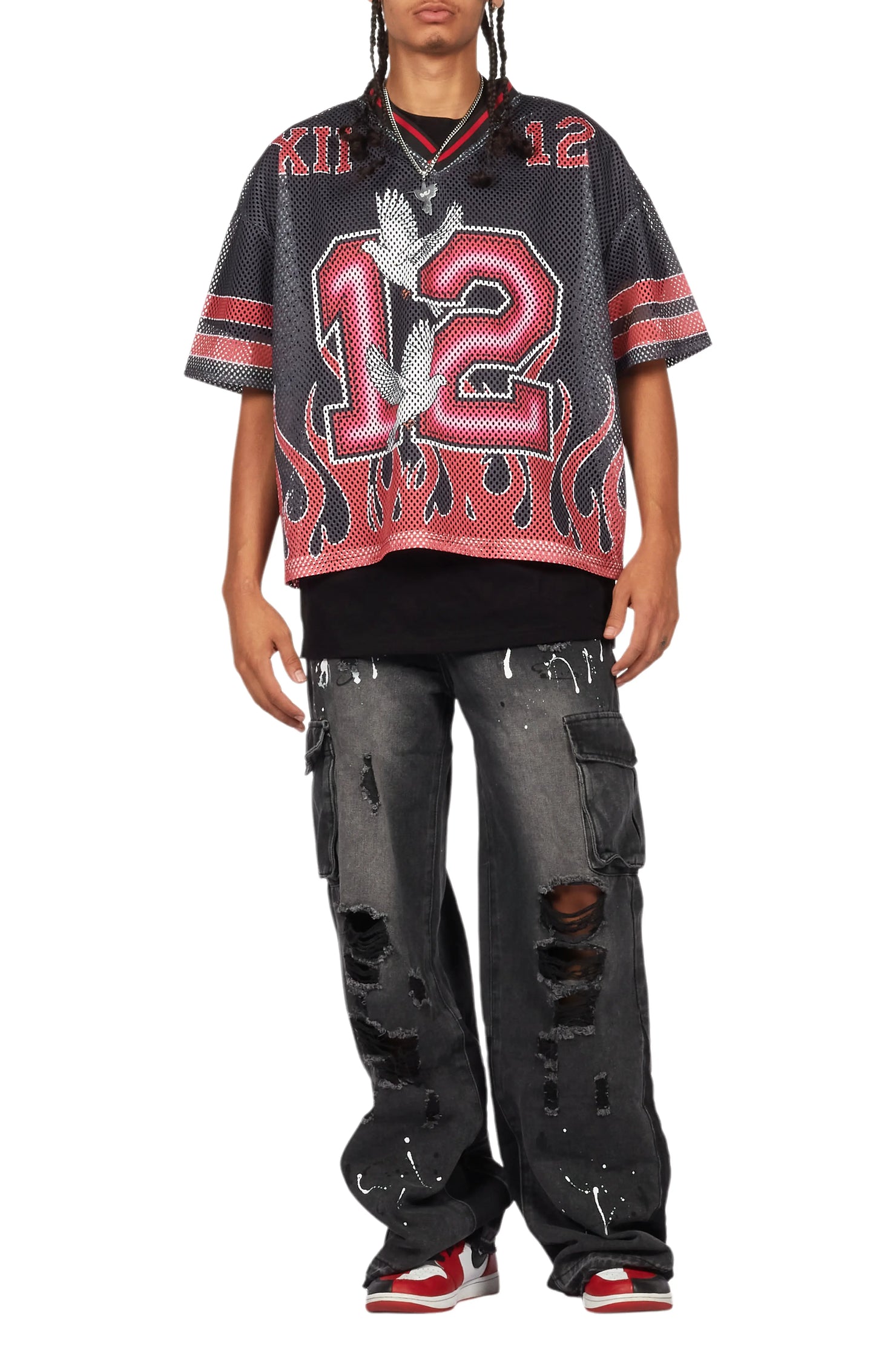 Lukas Black Oversize Graphic Mesh Jersey