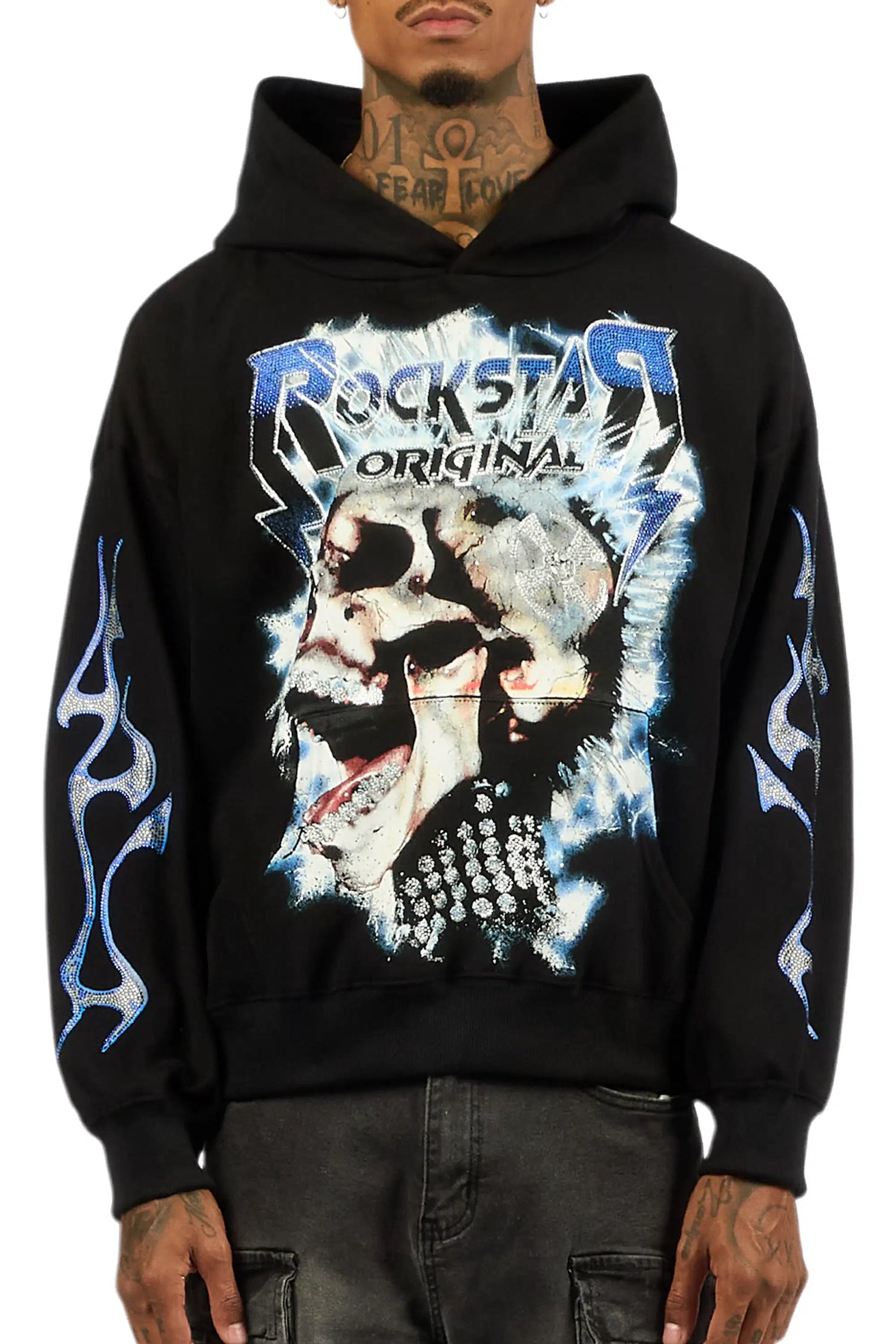 Outerworld Black Rhinestone Oversized Hoodie