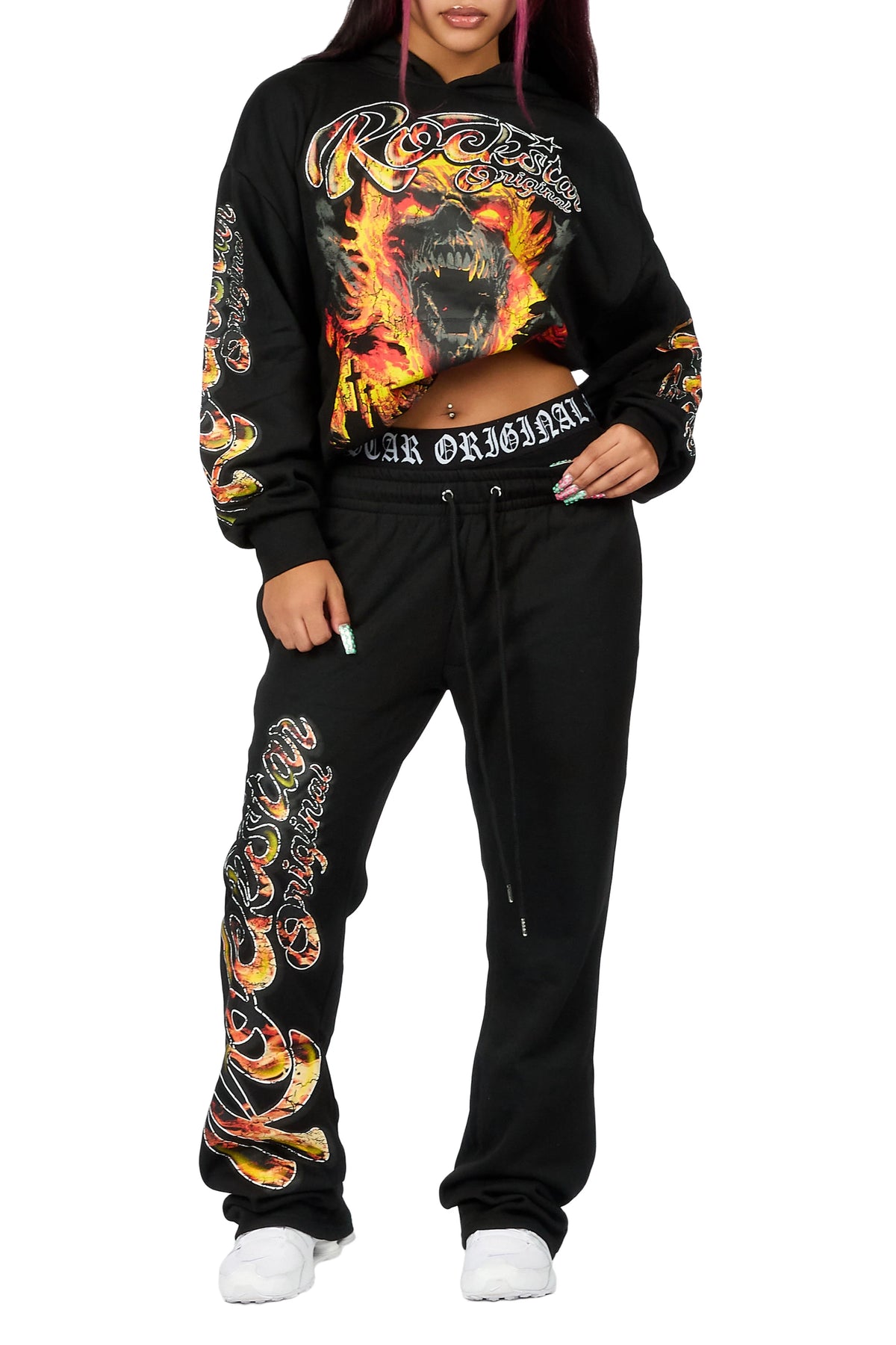 Taliyah Black Graphic Baggy Fit Track Set