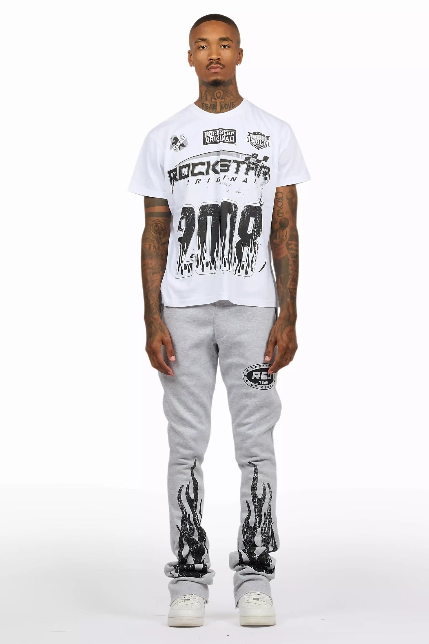 Amos Heather Grey T-Shirt/Stacked Flare Track Set