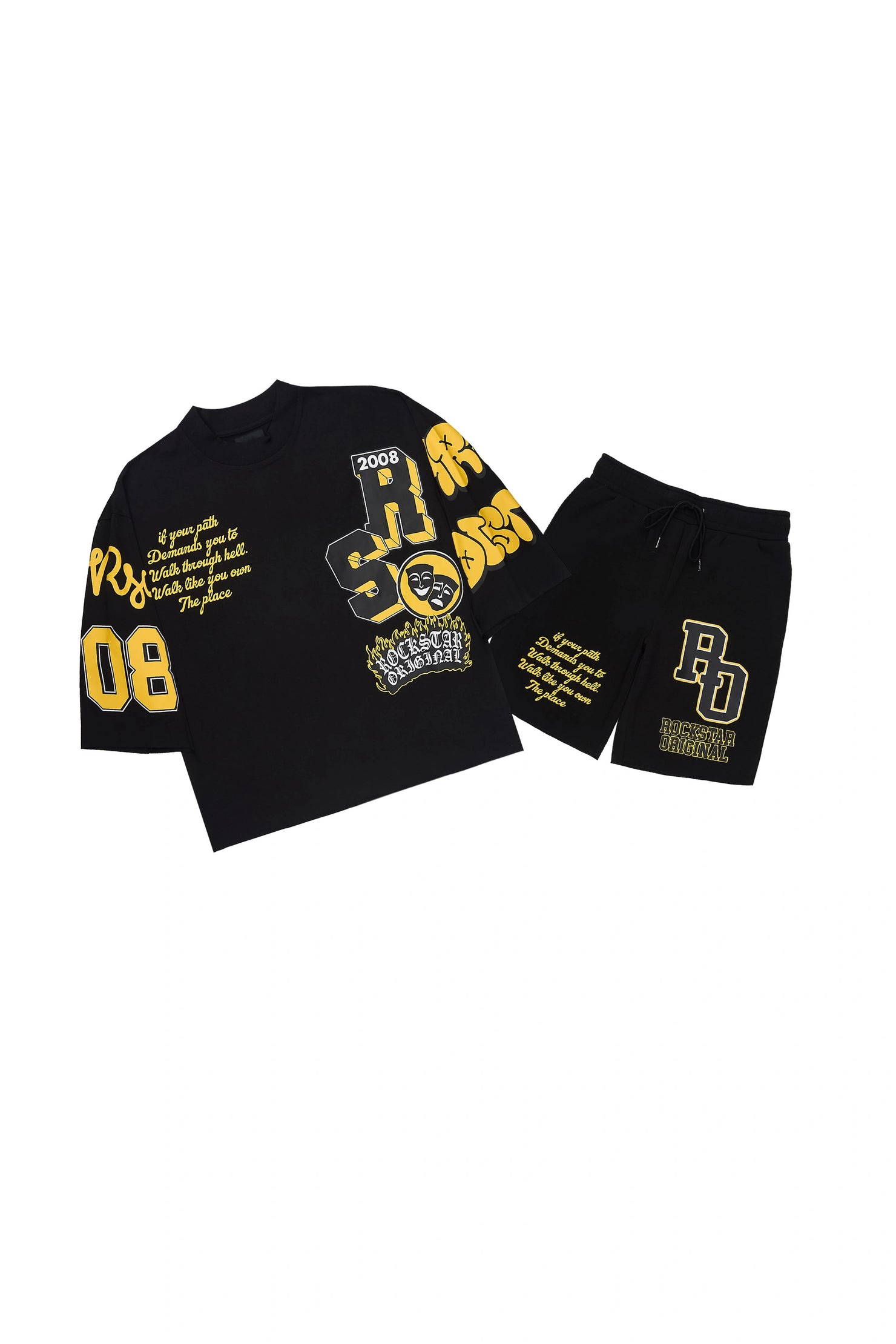 Boys Leslaw Black/Yellow Boxy T-Shirt Short Set