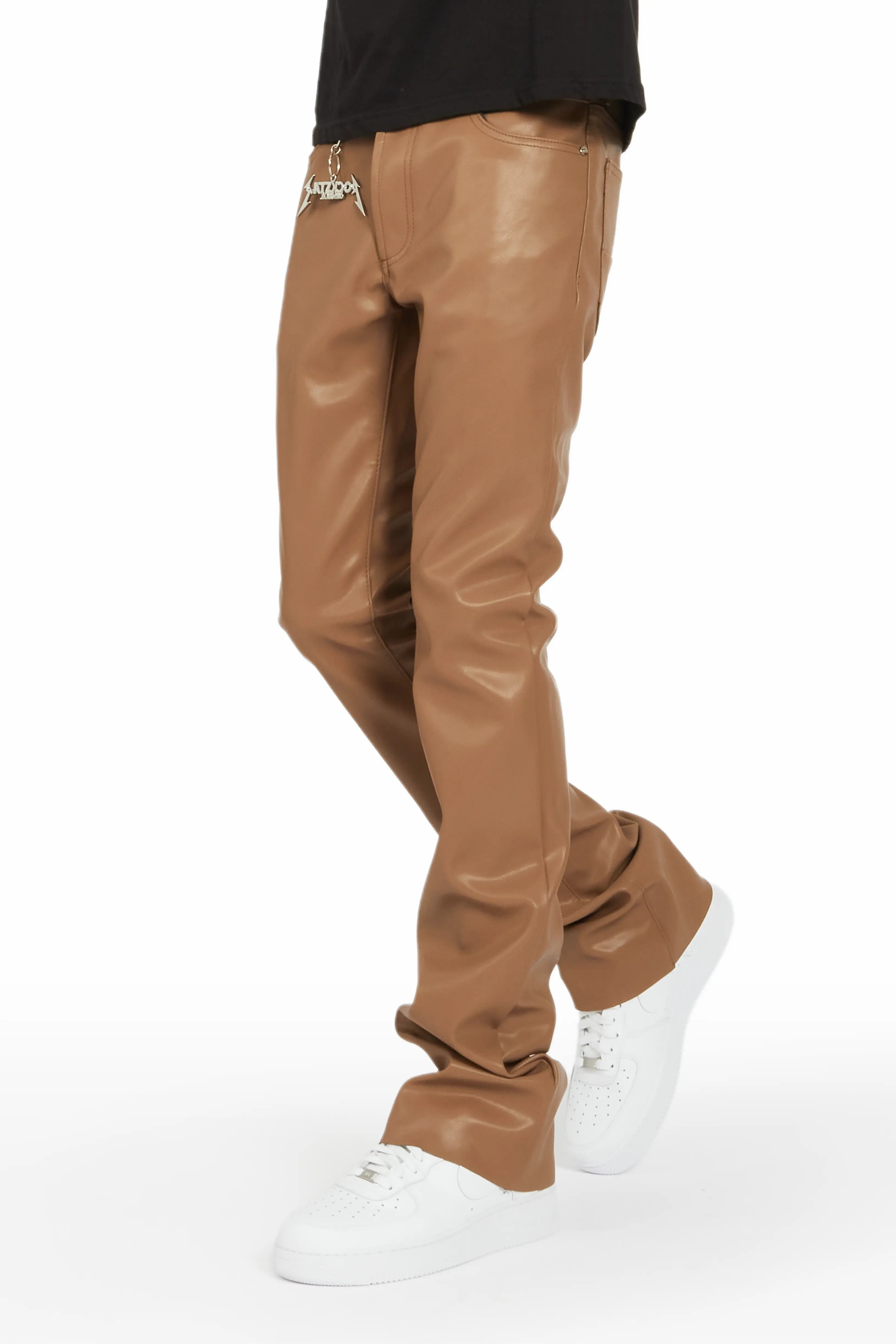 Ricky Beige Faux Leather Stacked Jean