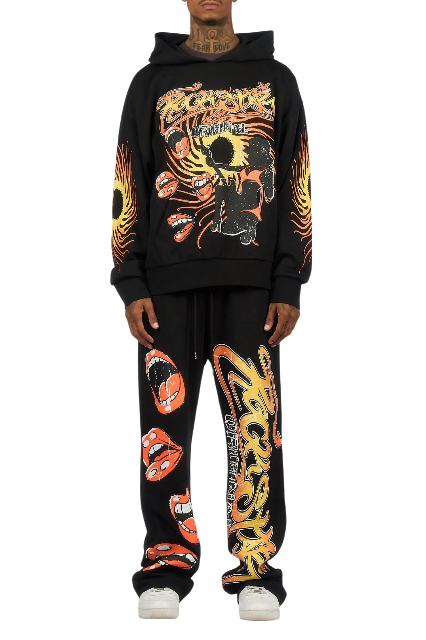 Rock n Roll Black Hoodie/Baggy Pant Track Set