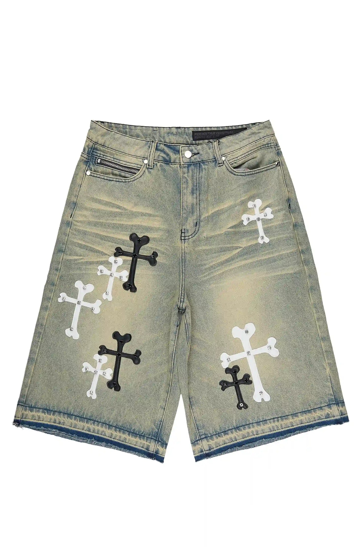 Olivier Tint Blue Patch Rhinestone Denim Short