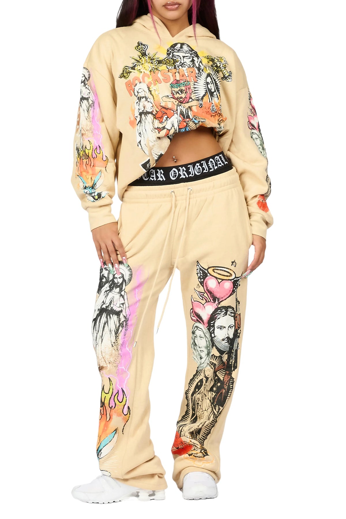 Obscura Beige Graphic Baggy Fit Track Set