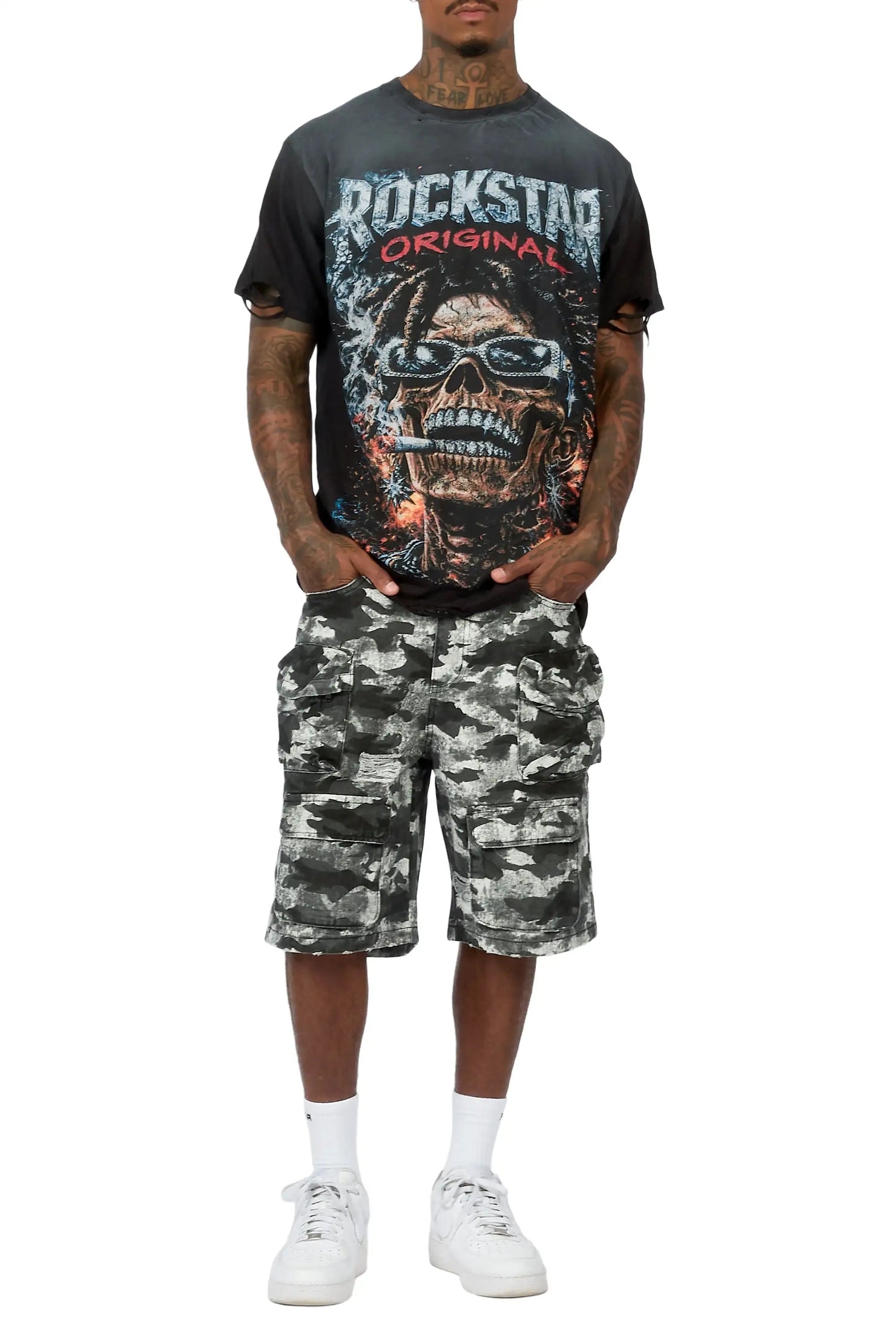 Savion Grey Camo Denim Short