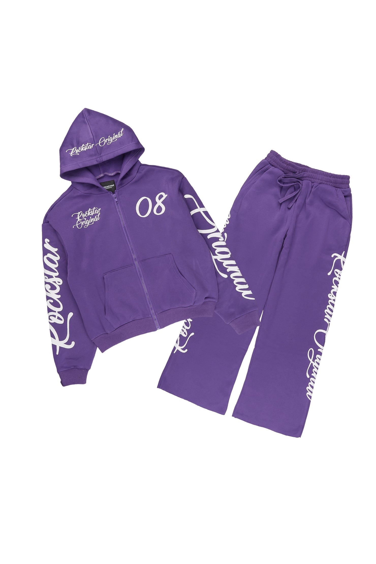 Girls Hanifa Purple/White Zip Up Hoodie Relaxed Pant Track Set