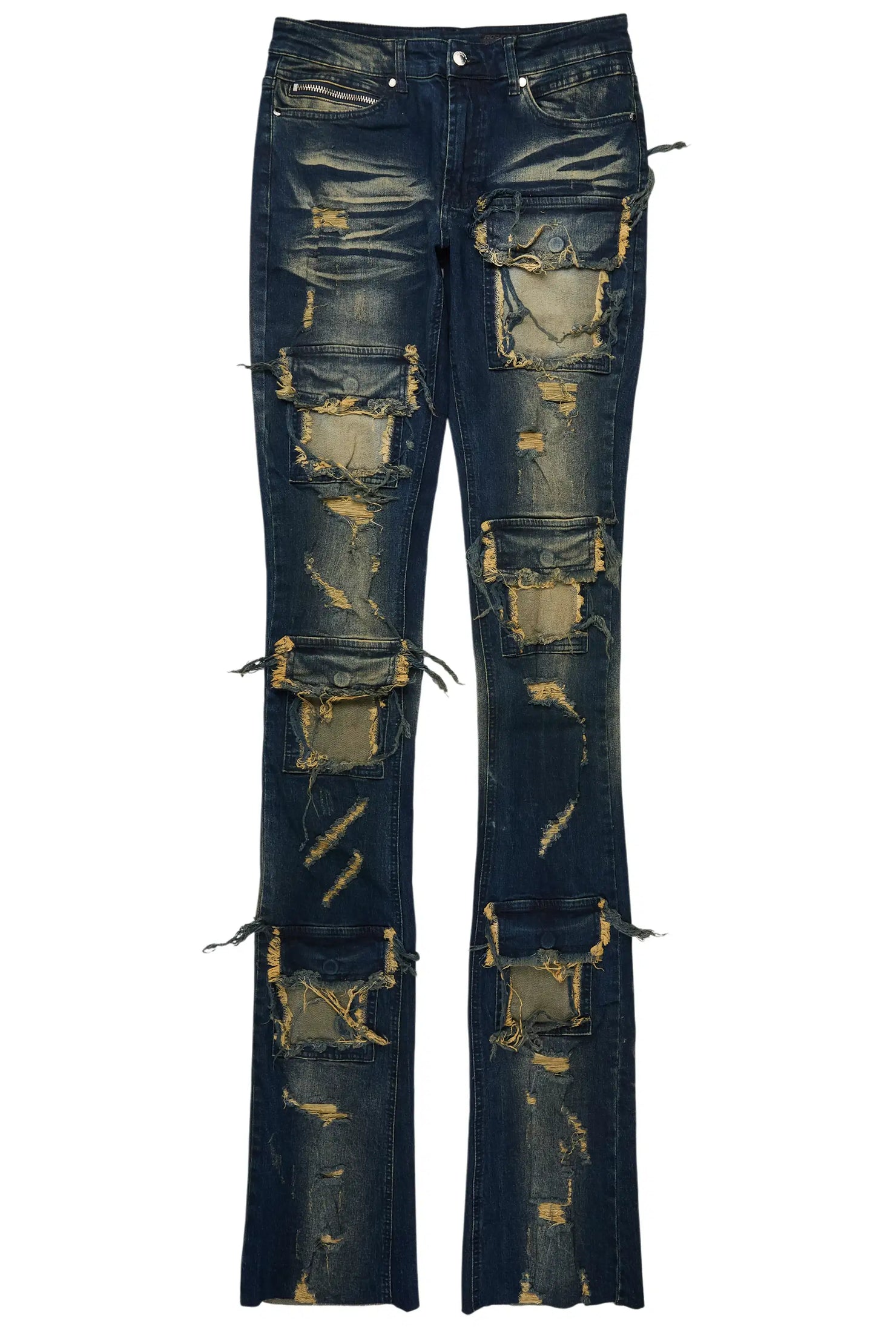 Pooja Dark Blue Super Stacked Flare Jean