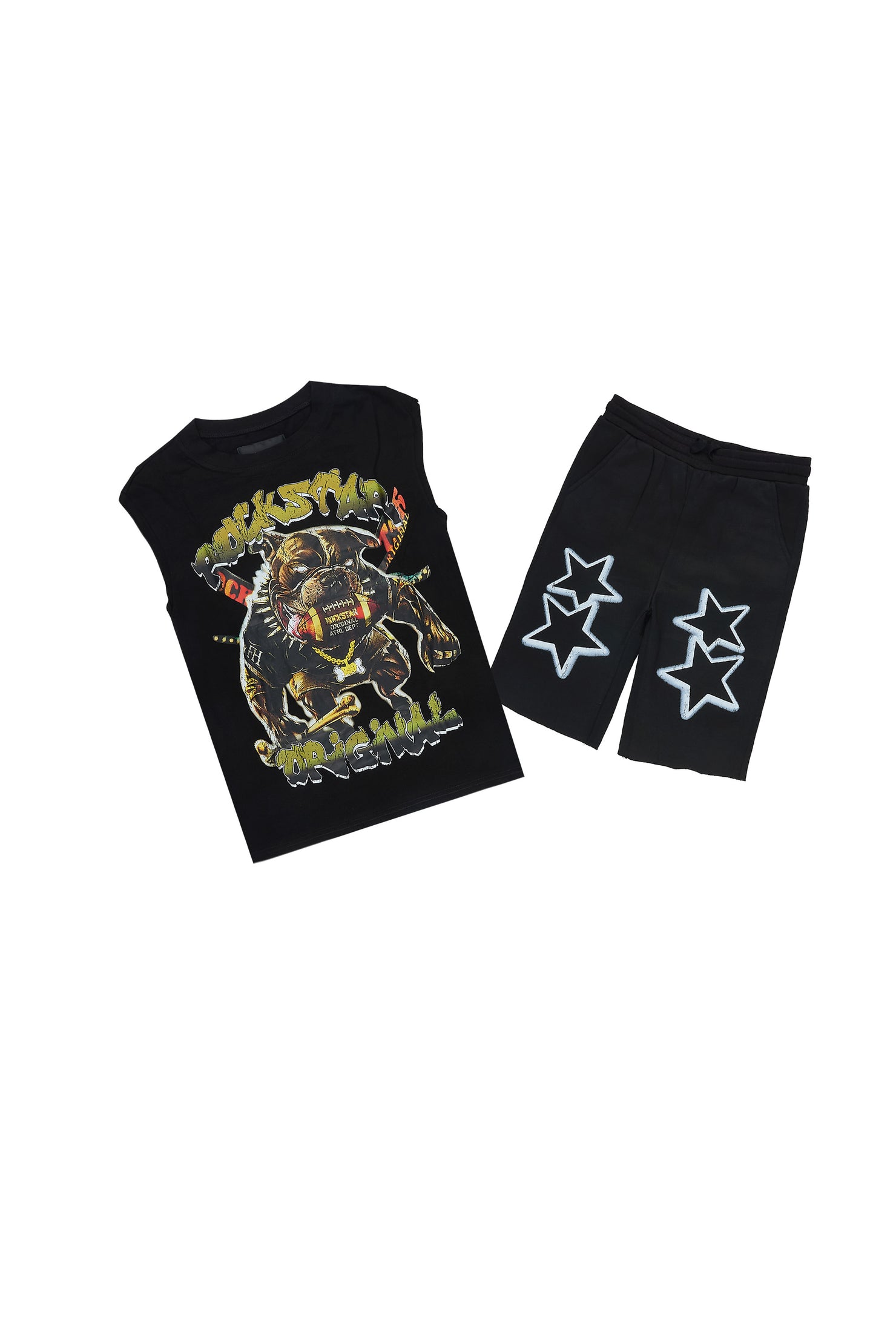 Boys Brayix Black Cut Off T-Shirt Short Set