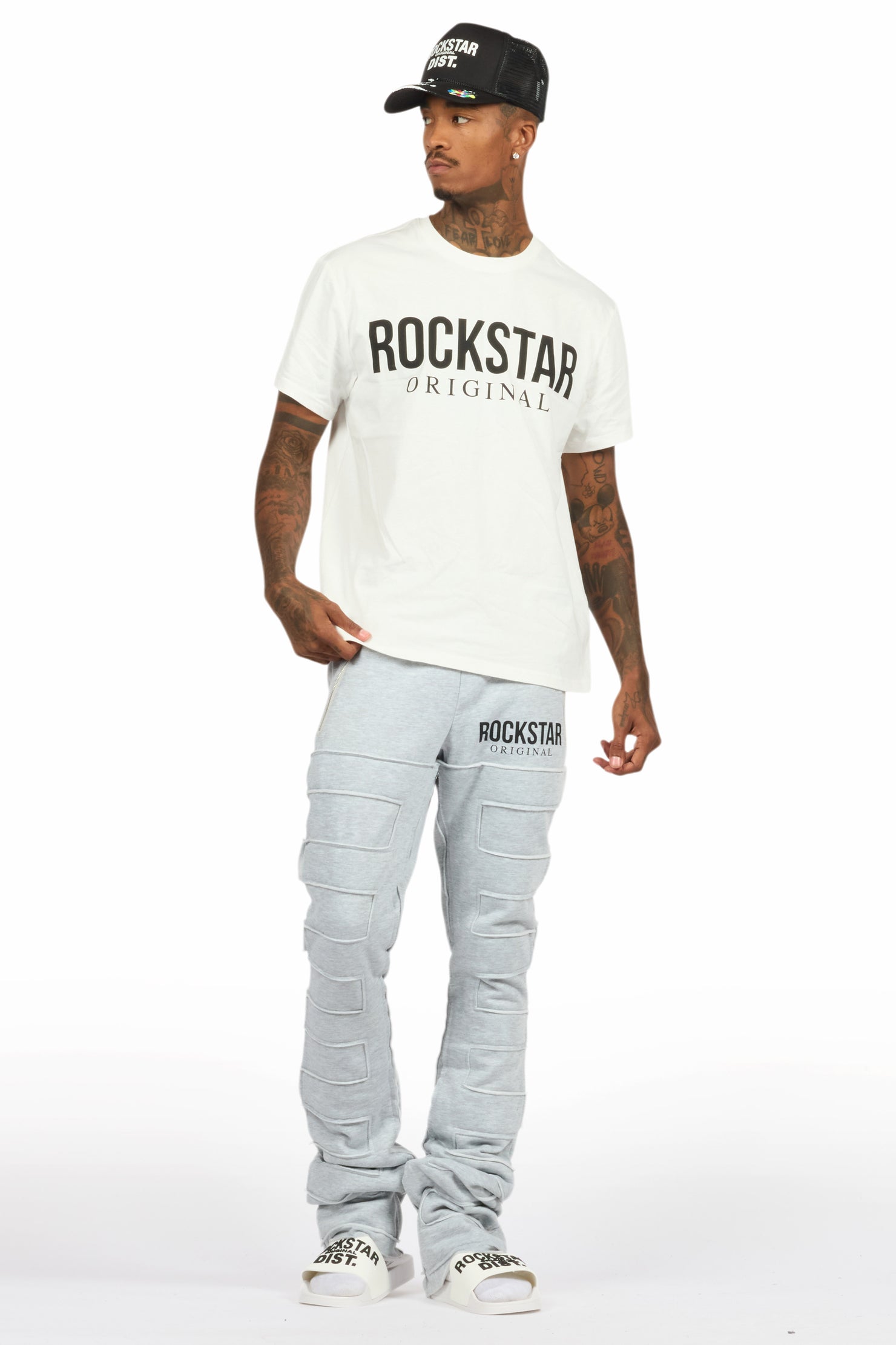 Emilio Heather Grey T-Shirt/Stacked Flare Track Set
