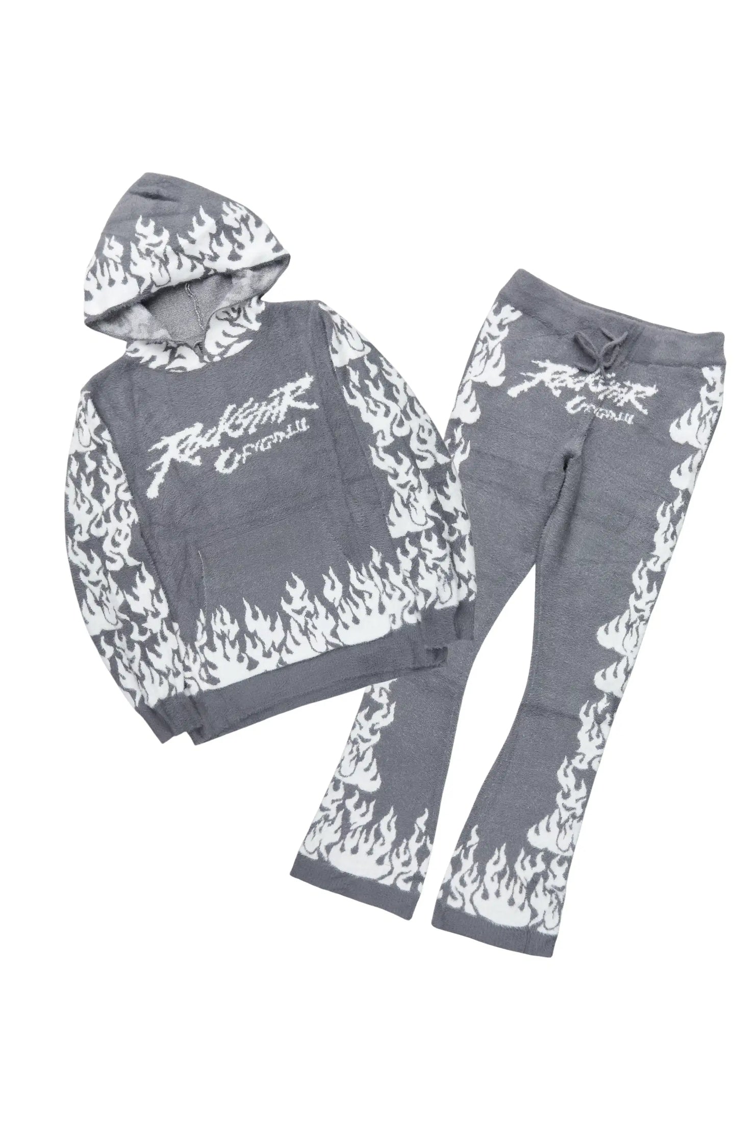 Yash Grey Hoodie Stacked Flare Track Set