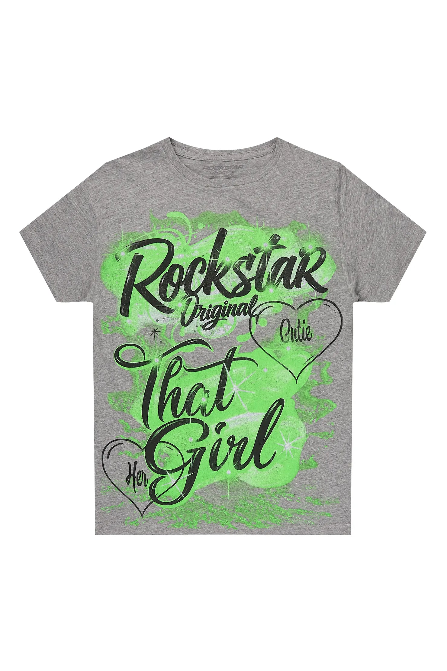 Girls Skye Grey/Emerald Graphic T-Shirt