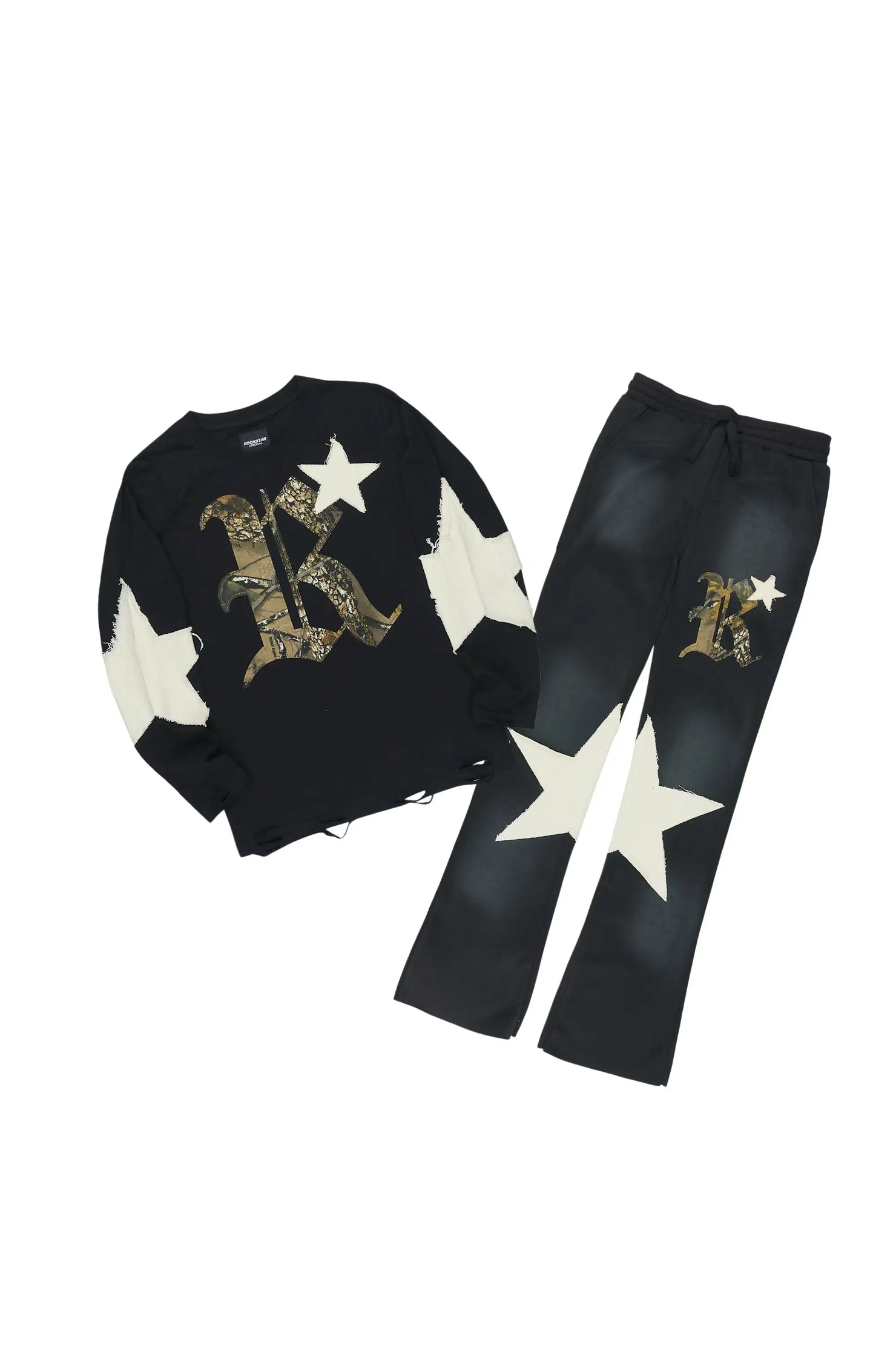 Boys Delgero Black/White Long Sleeve T-Shirt Track Set